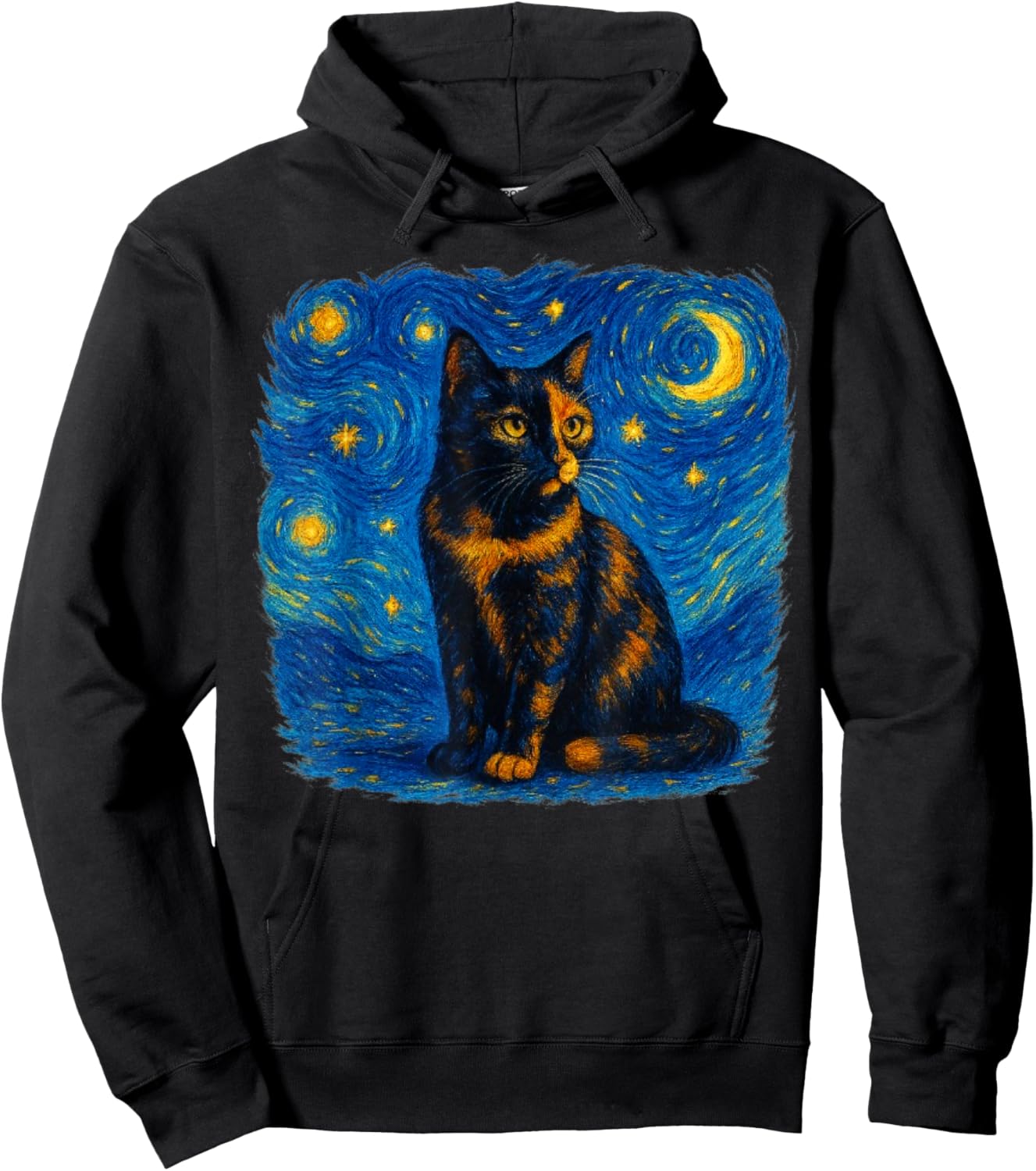 Tortoiseshell Tortie Starry Night Kitty Cat Art Hoodie - Hoodie | Black