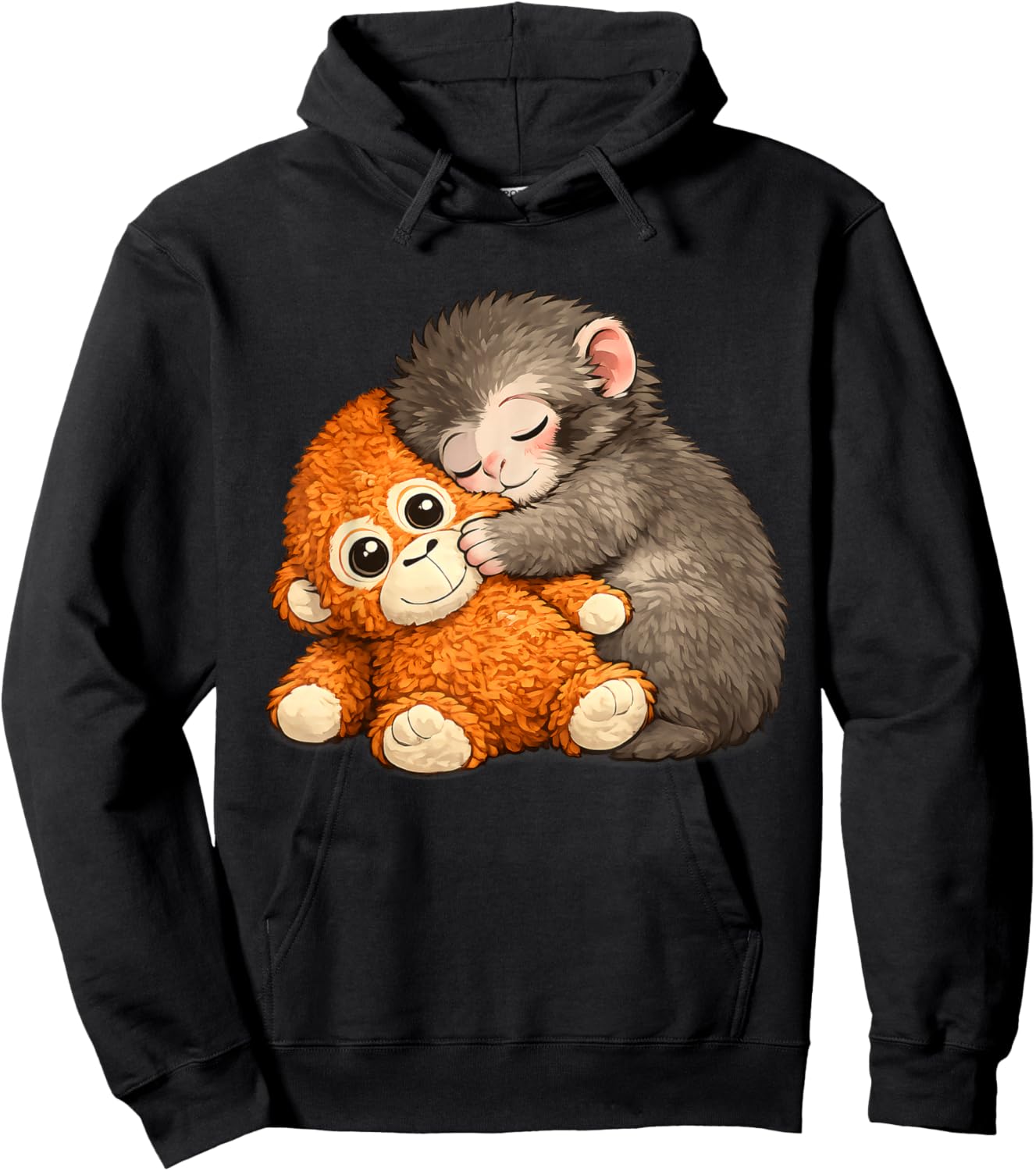 Punch The Monkey Cuddling Stuffed Animal Meme Viral Internet Hoodie - Hoodie | Black
