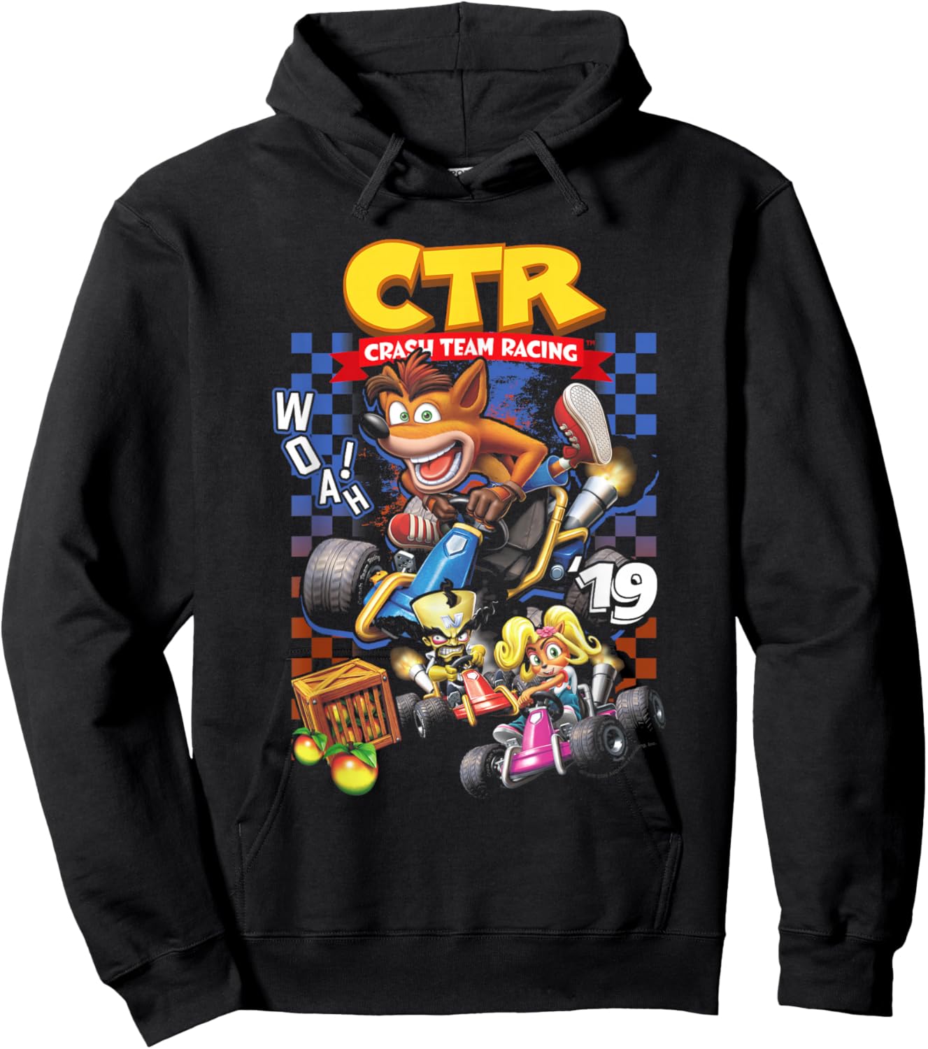 Crash Bandicoot Team Racing Checkerboard Collage Video Game Hoodie - Hoodie | Black