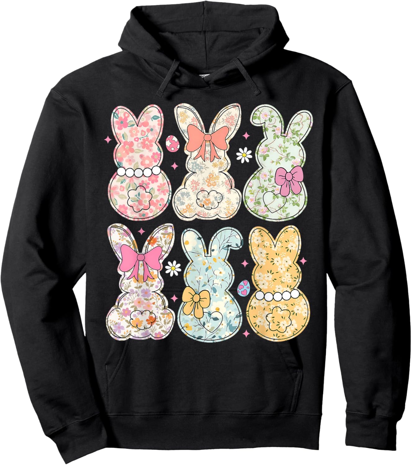 Funny Bunny Flower Rabbit Lovers Happy Easter Retro Trendy Hoodie - Hoodie | Black