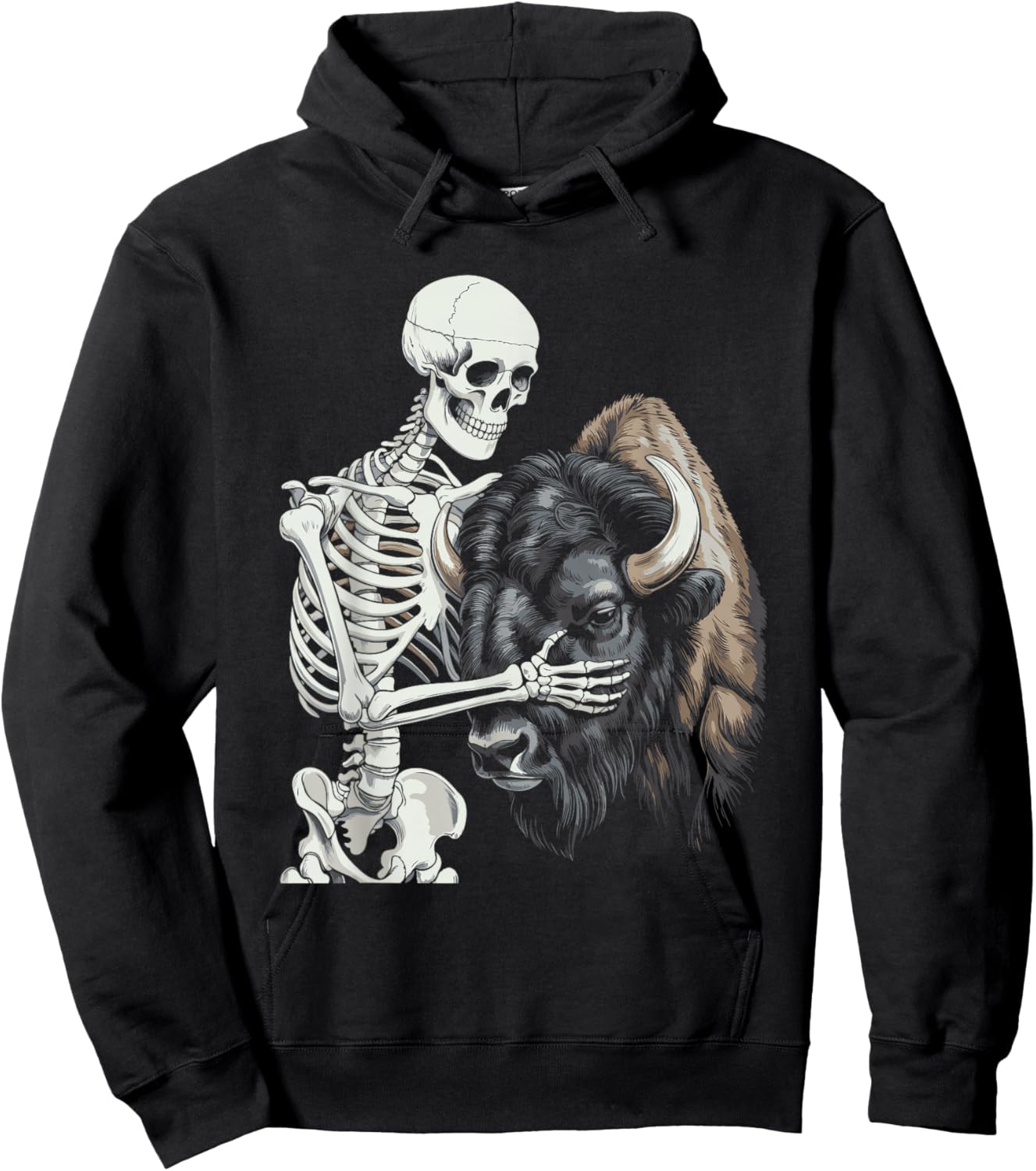 Bison Skeleton Buffalo Halloween Hoodie - Hoodie | Black