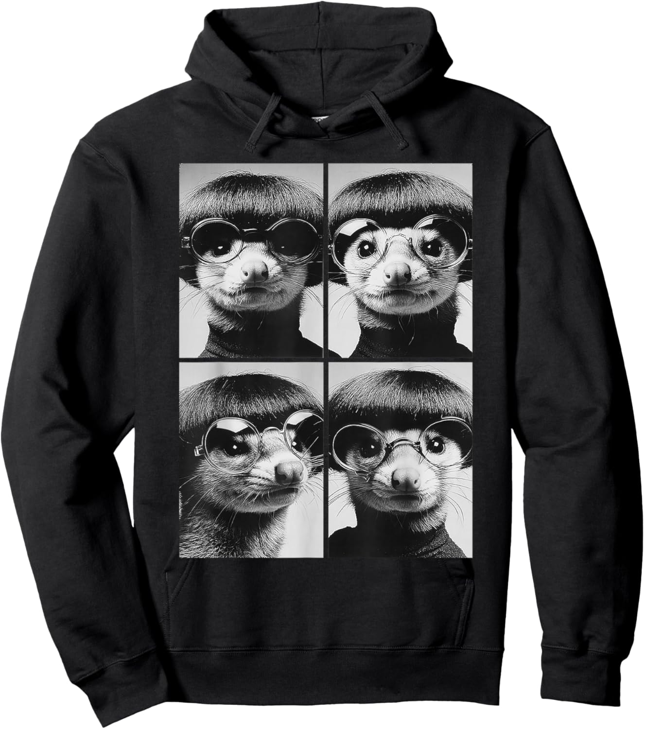 Funny Opossums with Sunglasses Forest Animals Bob Haircut Hoodie - Hoodie | Black