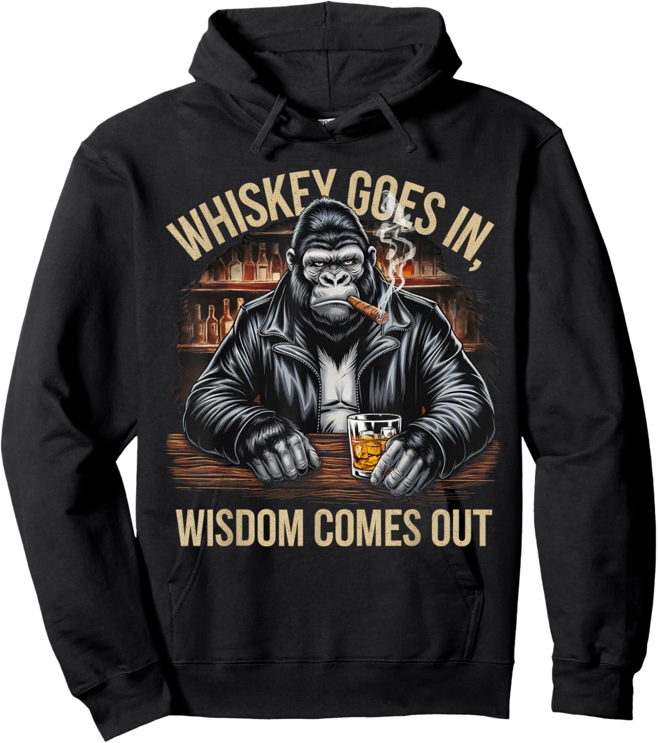 Gorilla Whiskey Goes in Wisdom Comes Out Funny Monkey Hoodie - Hoodie | Black