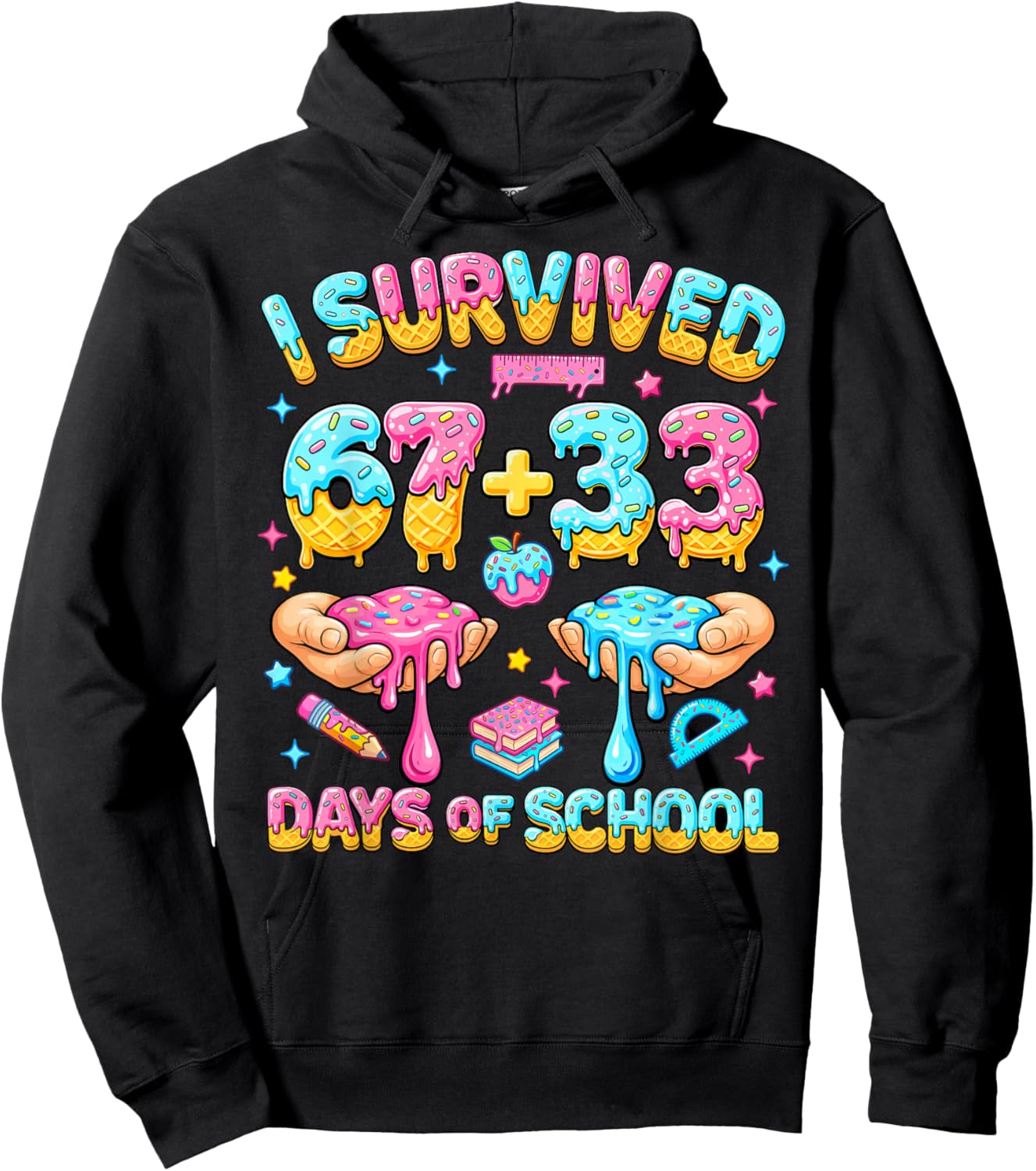 I Survived 67+33 Days of School 100 Days Teachers Kids Boys Hoodie - Hoodie | Black