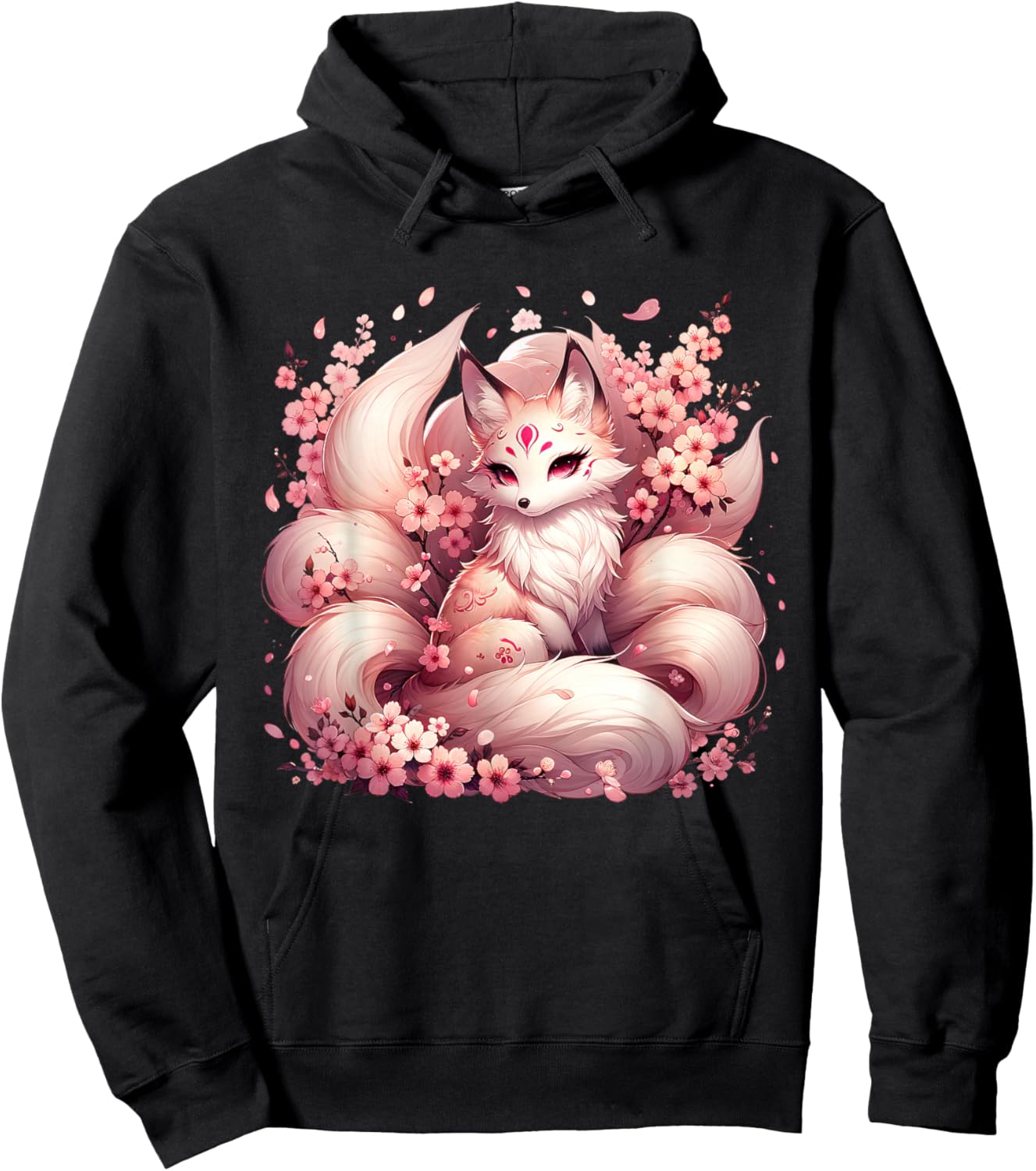 Anime Kawaii Kitsune Fox Japanese Nine Tailed Magical Sakura Hoodie - Hoodie | Black