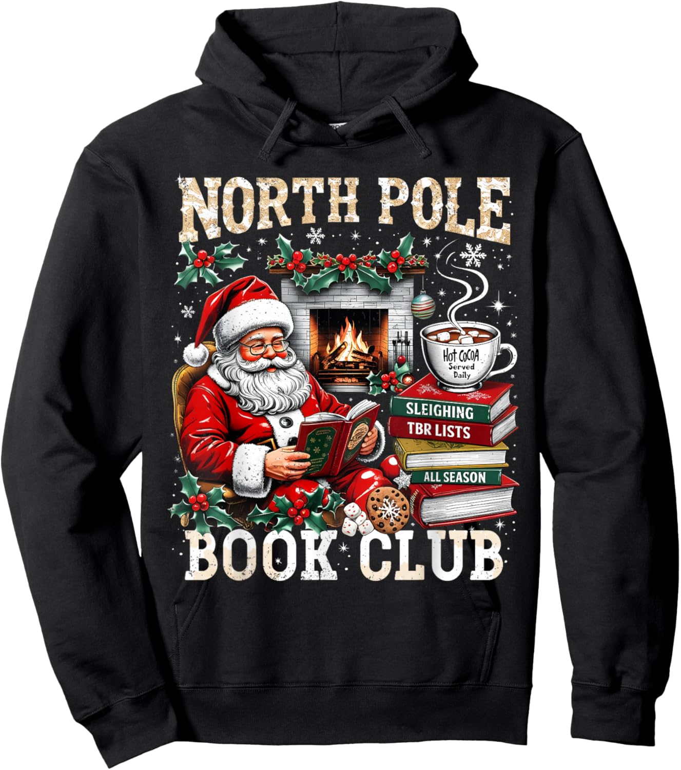 North Pole Book Club Santa Reading Christmas Hoodie - Hoodie | Black