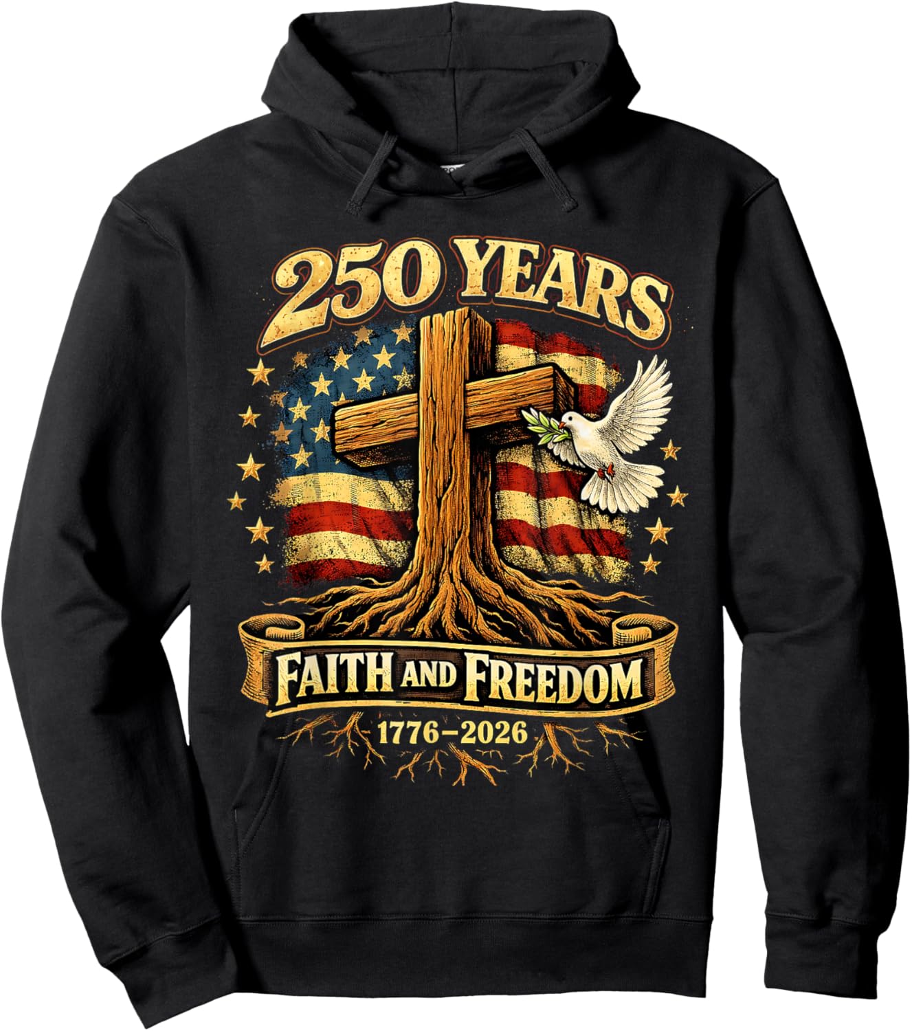 250 Years Faith and Freedom 1776-2026 USA Christian Cross Hoodie - Hoodie | Black