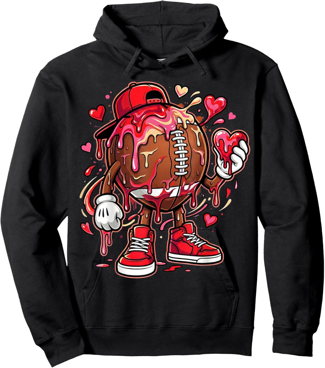American Football Drip Heart Icecream Happy Valentine's Day Hoodie - Hoodie | Black