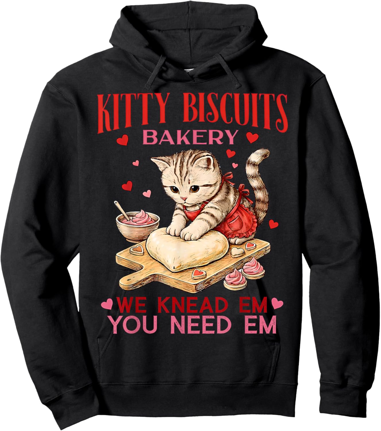 Valentines Day Kitty Biscuits Bakery Cat Lover Funny Baking Hoodie - Hoodie | Black