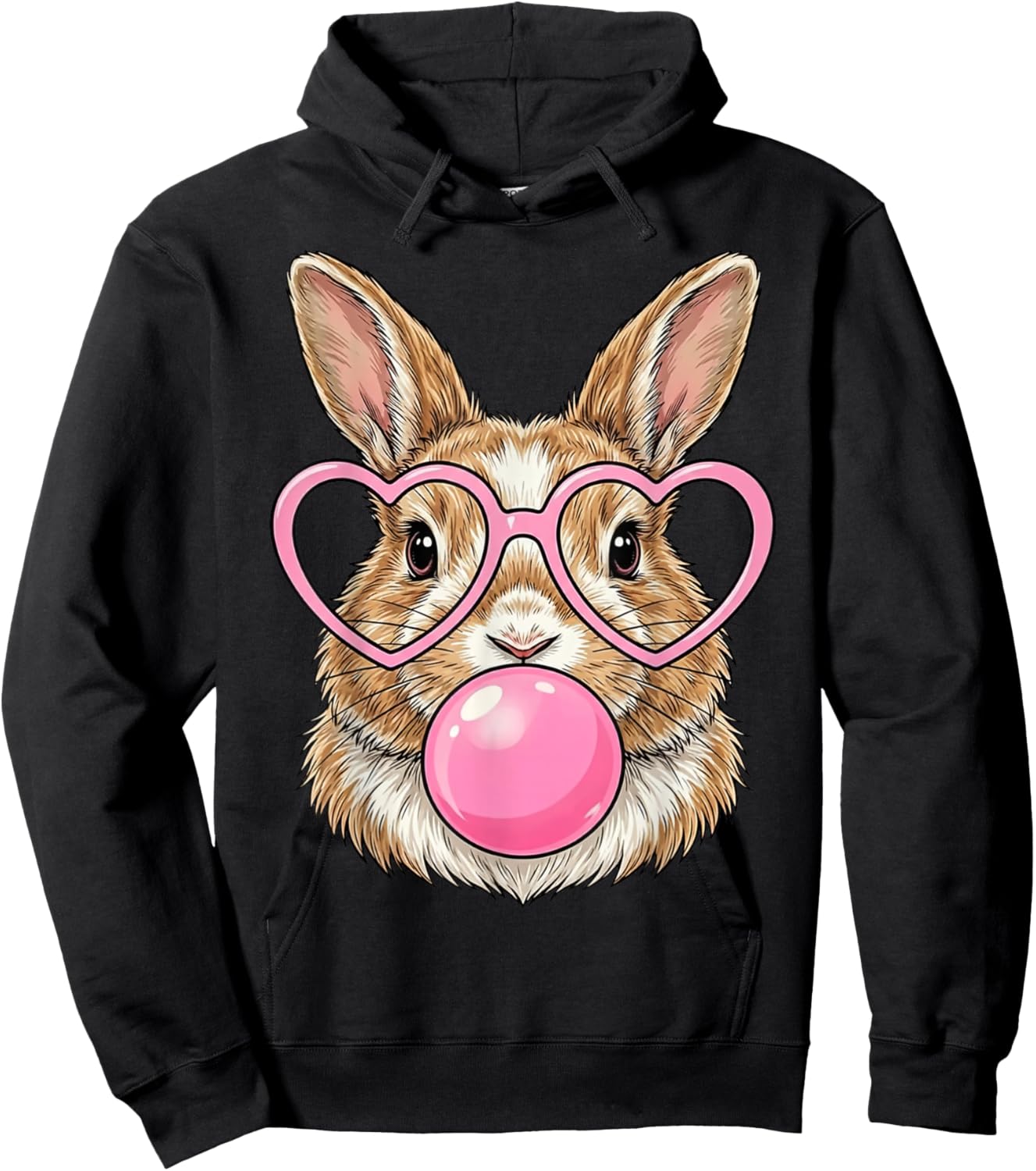 Funny Cute Bunny Bubble Gum Rabbit Heart Glasses Animal Art Hoodie - Hoodie | Black