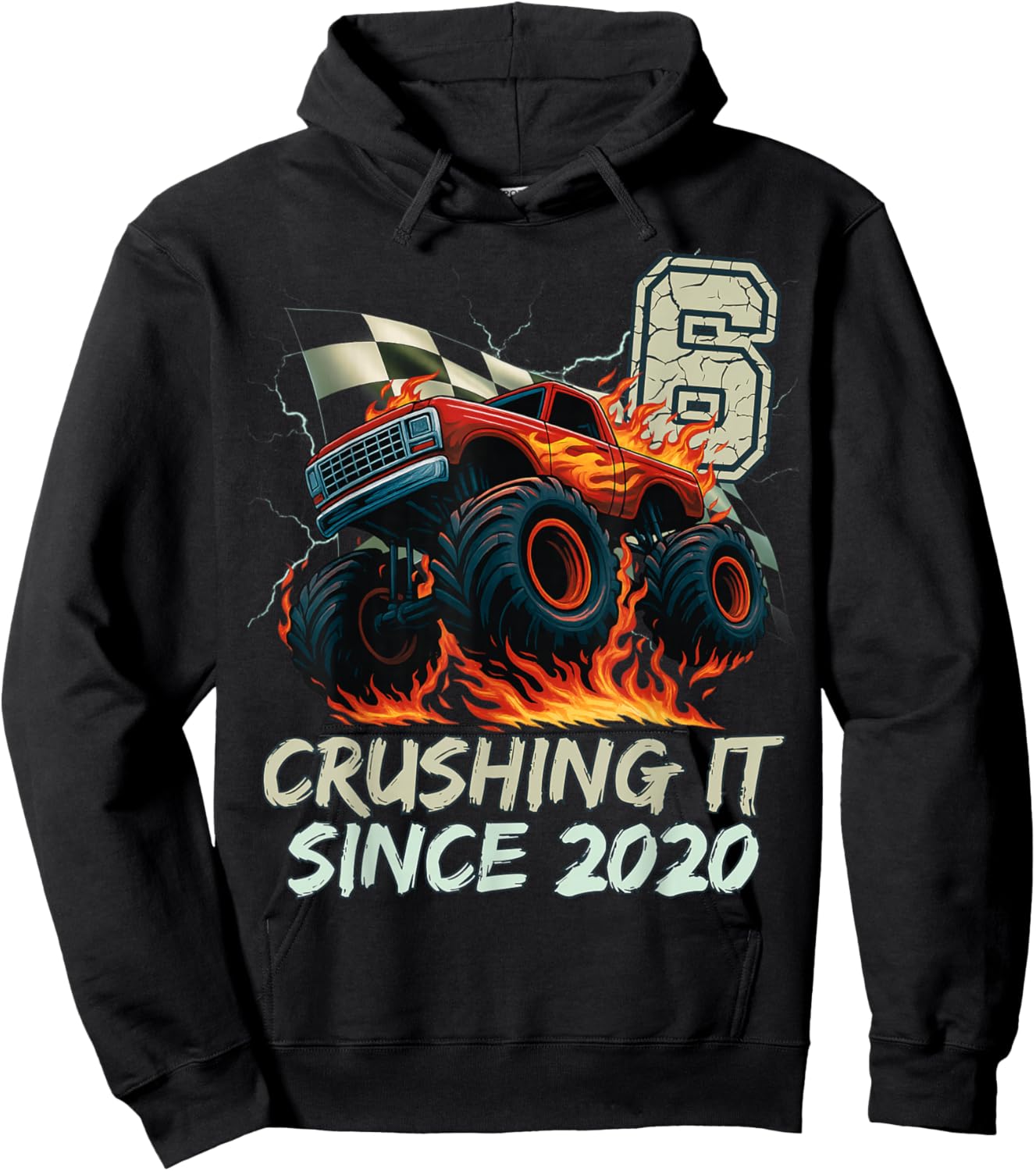 Birthday Monster Truck 6 Year Old Boys 6th Party Born 2020 Hoodie - Hoodie | Black