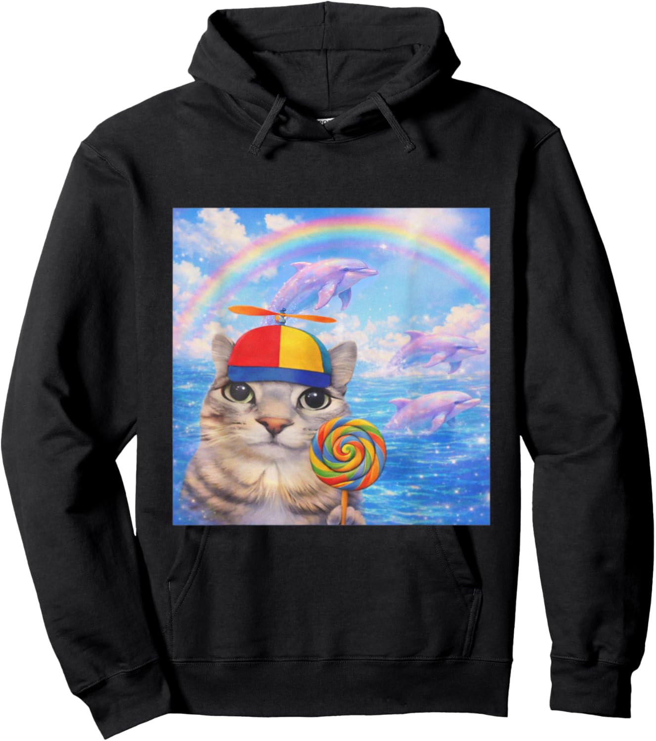 Happy Cat Dreamcore Funny Silly Cat Kitten Brainrot Meme Hoodie - Hoodie | Black