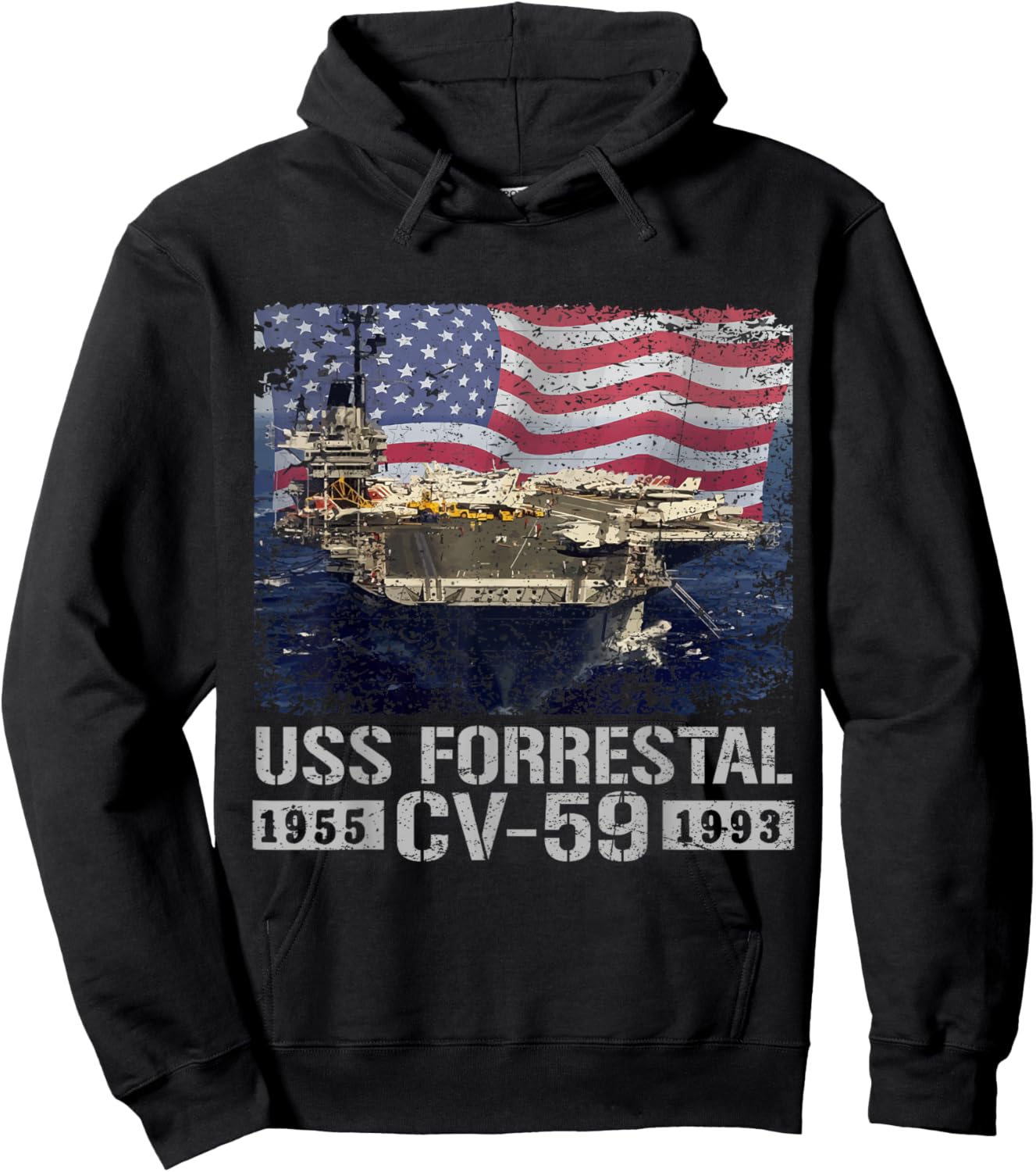USS Forrestal CV-59 Aircraft Carrier Est 1955-1993 Flag USA Hoodie - Hoodie | Black