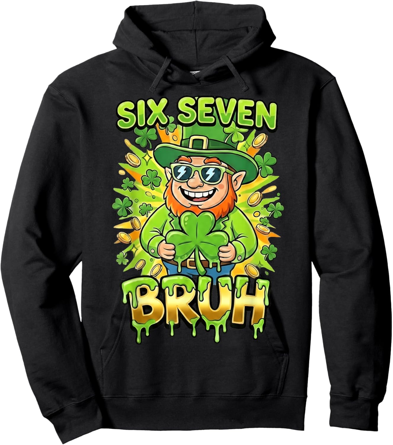 Bruh 67 Six Seven 6 7 Meme St Patricks Day Funny Boys Kids Hoodie - Hoodie | Black