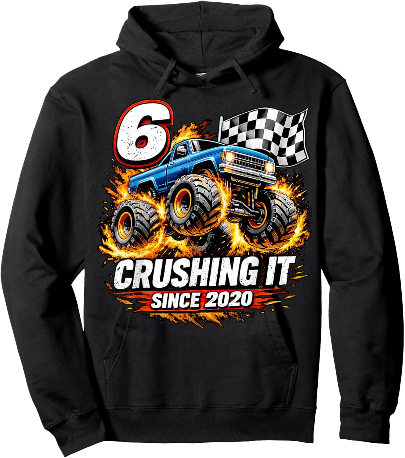 Birthday Monster Truck 6 Year Old Boys 6th Party Born 2020 Hoodie - Hoodie | Black