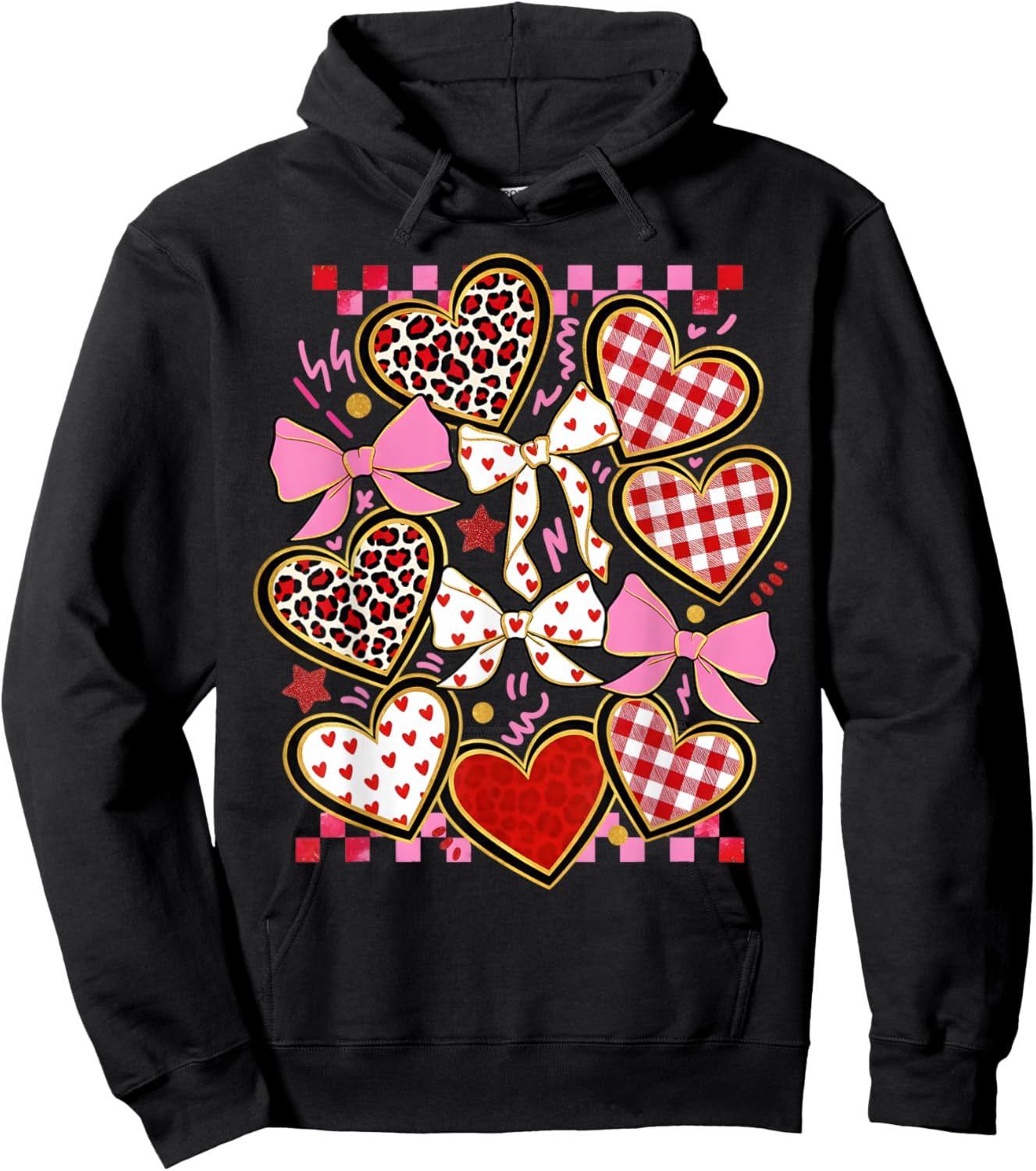 Valentines Day Girl Red Bow Valentines Heart Leopard Women Hoodie - Hoodie | Black