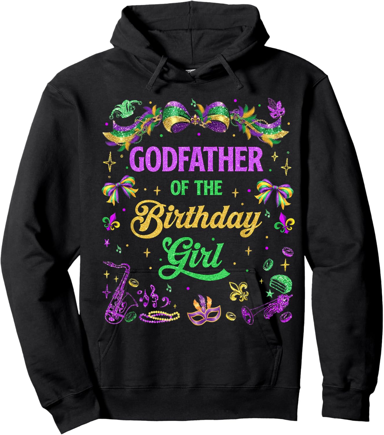 Godfather of The Birthday Girl Mardi Gras Coquette Bow Hoodie - Hoodie | Black