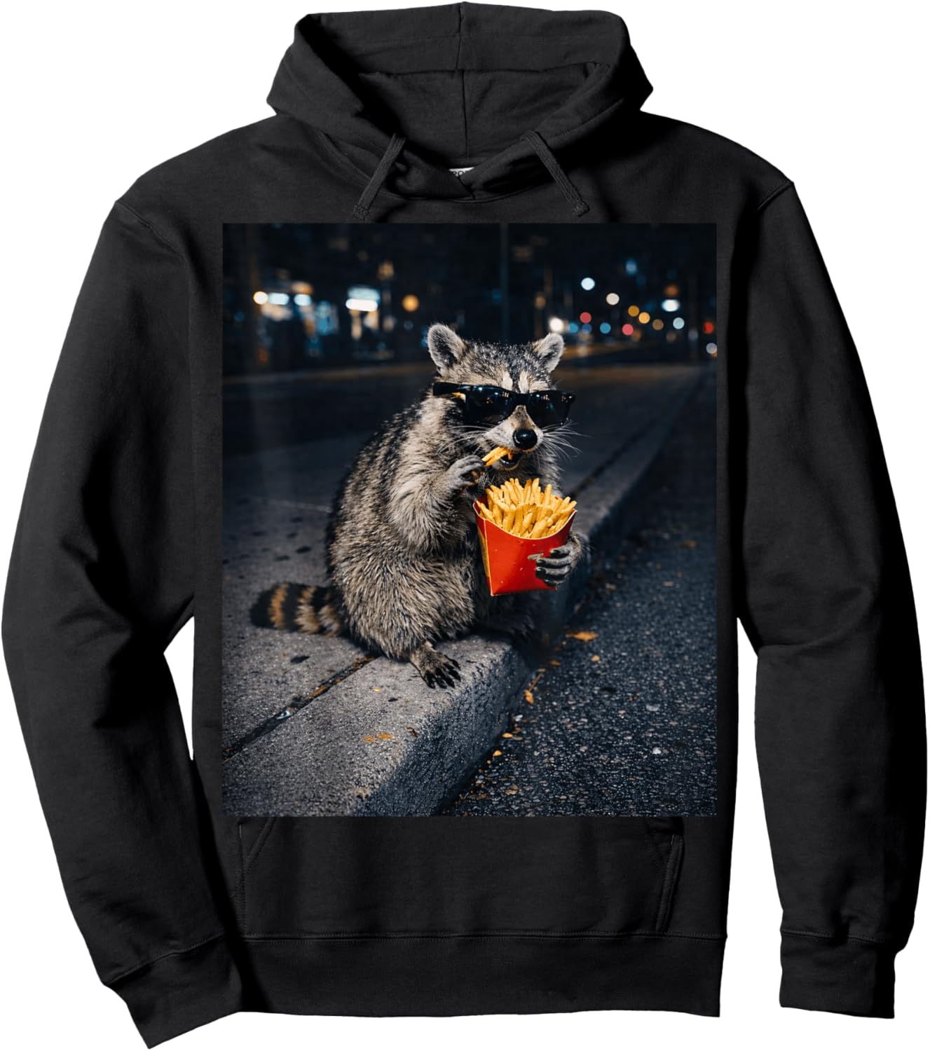 Raccoon Eating French Fries Meme Trash Panda Fast Food Youth Hoodie - Hoodie | Black