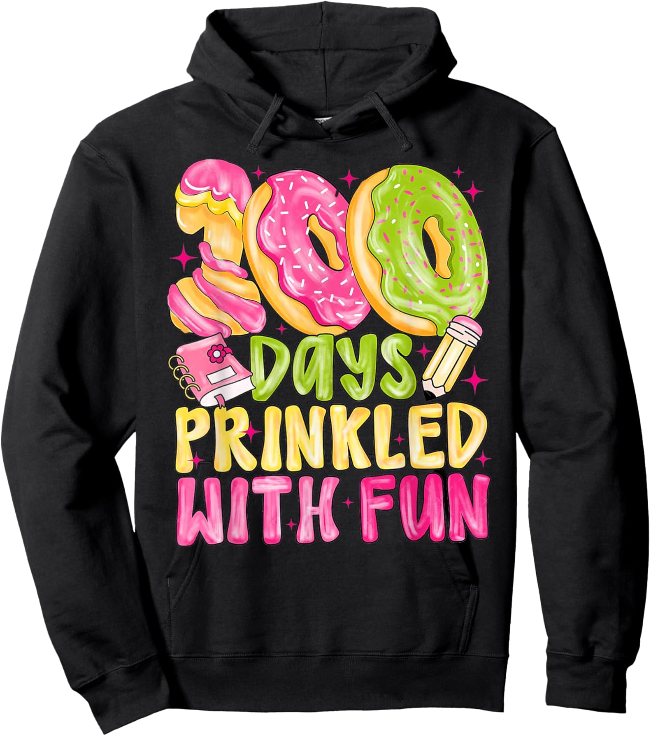 100th Day of School Girl 100 Days Prinkled with Fun Donut Hoodie - Hoodie | Black