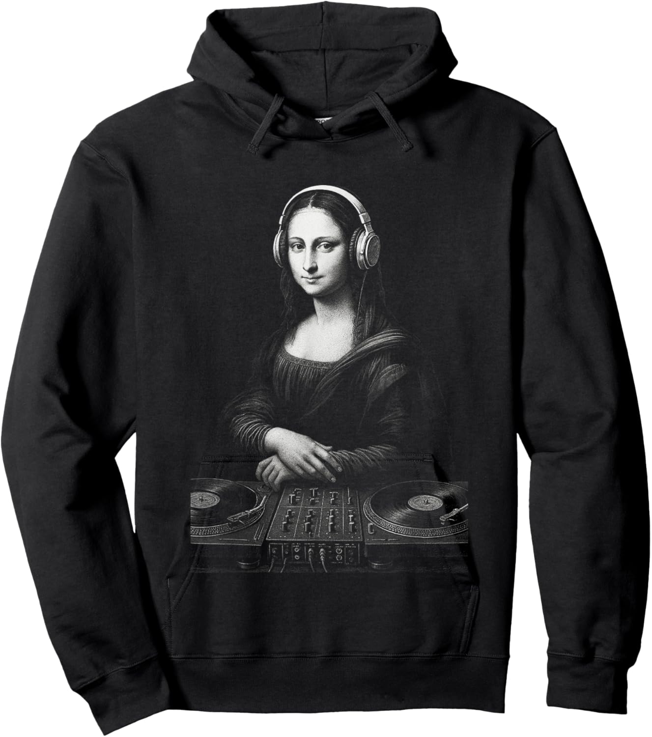 Mona Lisa DJ Headphones Turntables Music Mixer Art Parody Hoodie - Hoodie | Black