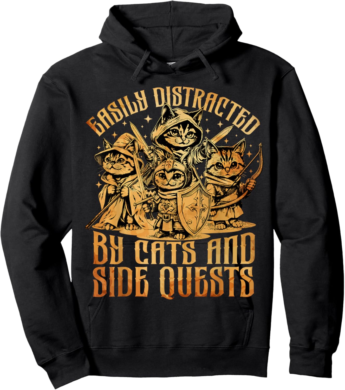 Easily Distracted Cats Side Quest Funny RPG Video Game Gamer Hoodie - Hoodie | Black