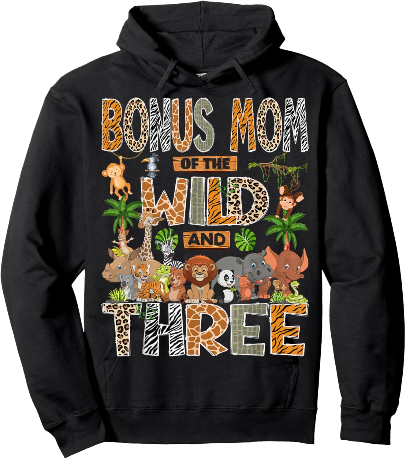 Bonus Mom of The Wild & Three 3rd Birthday Boy Safari Jungle Hoodie - Hoodie | Black