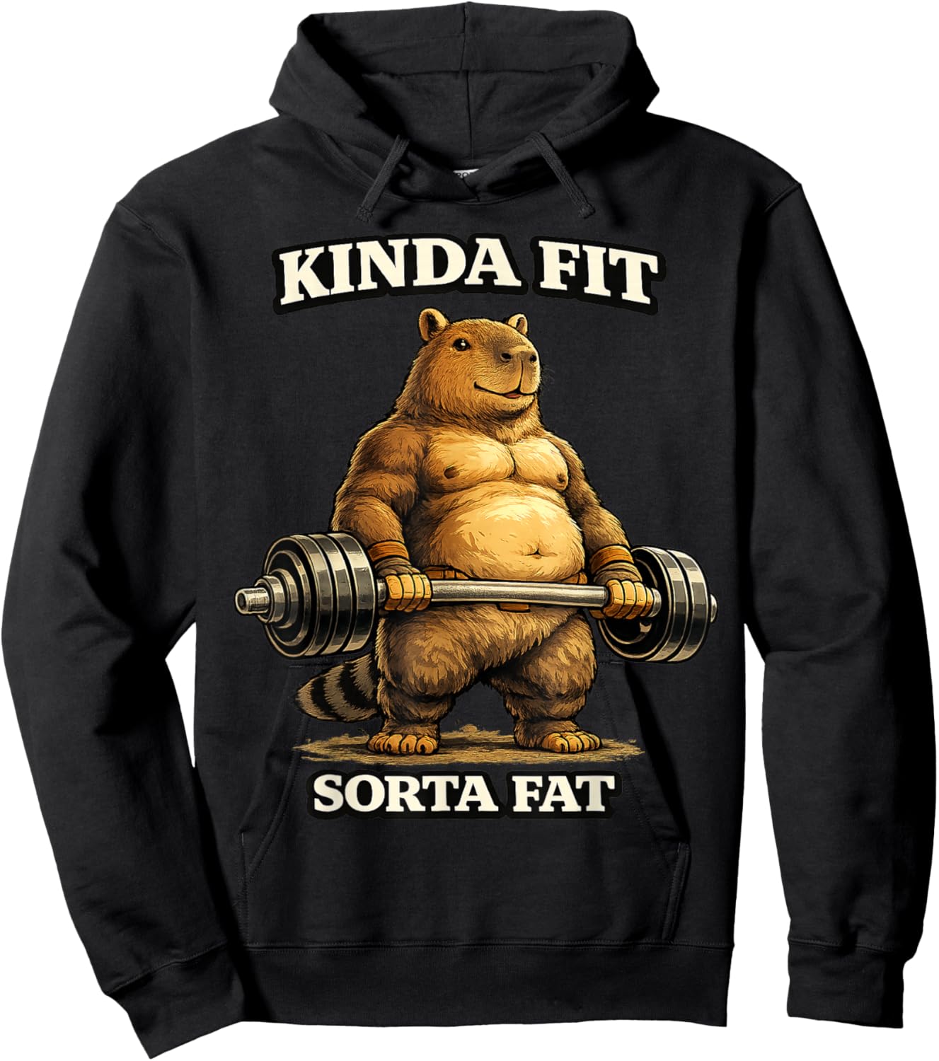 Kinda Fit Sorta Fat Funny Gym Capybara Weightlifting Workout Hoodie - Hoodie | Black