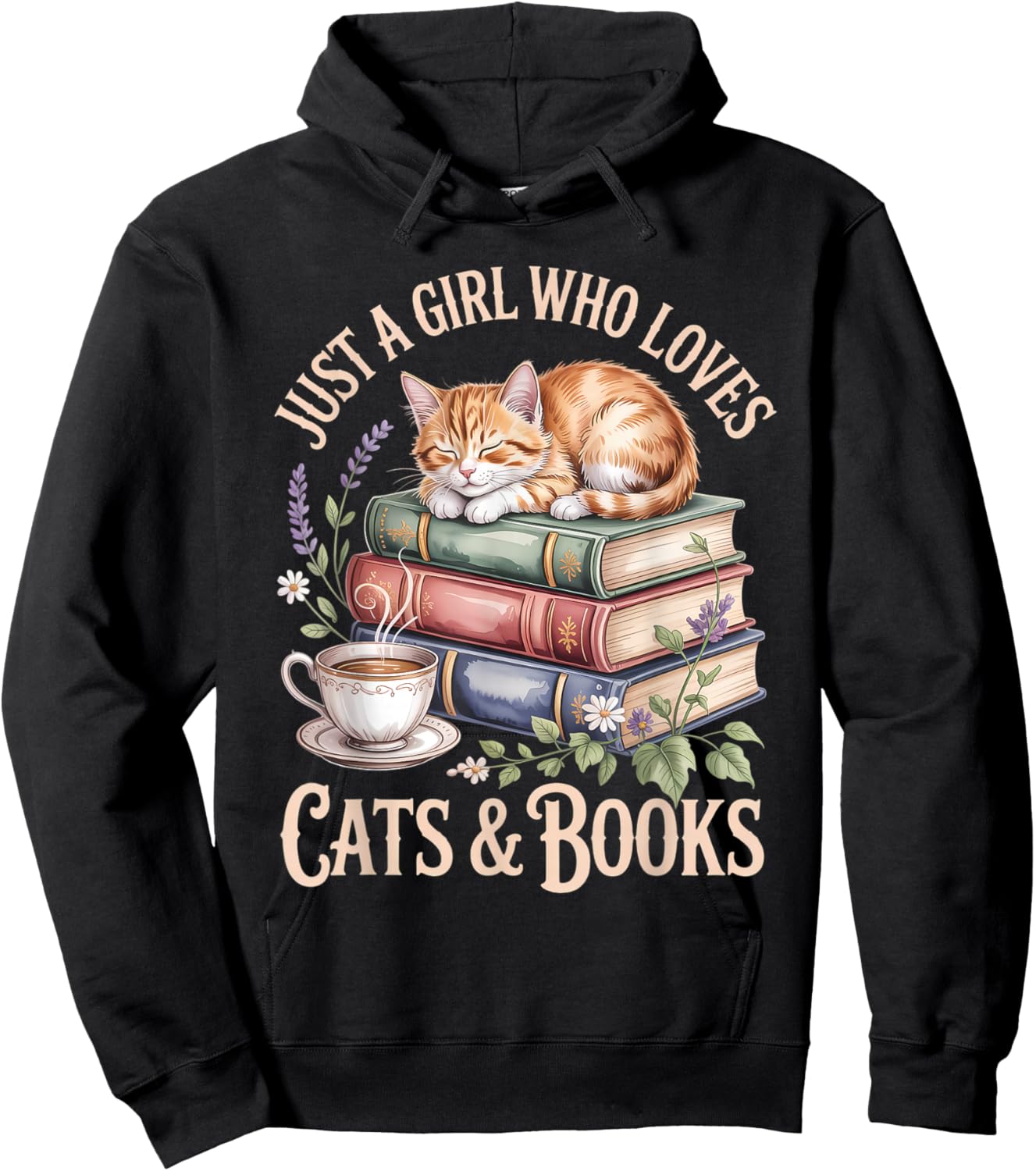 Just A Girl Who Loves Cats and Books Reading Librarian Hoodie - Hoodie | Black
