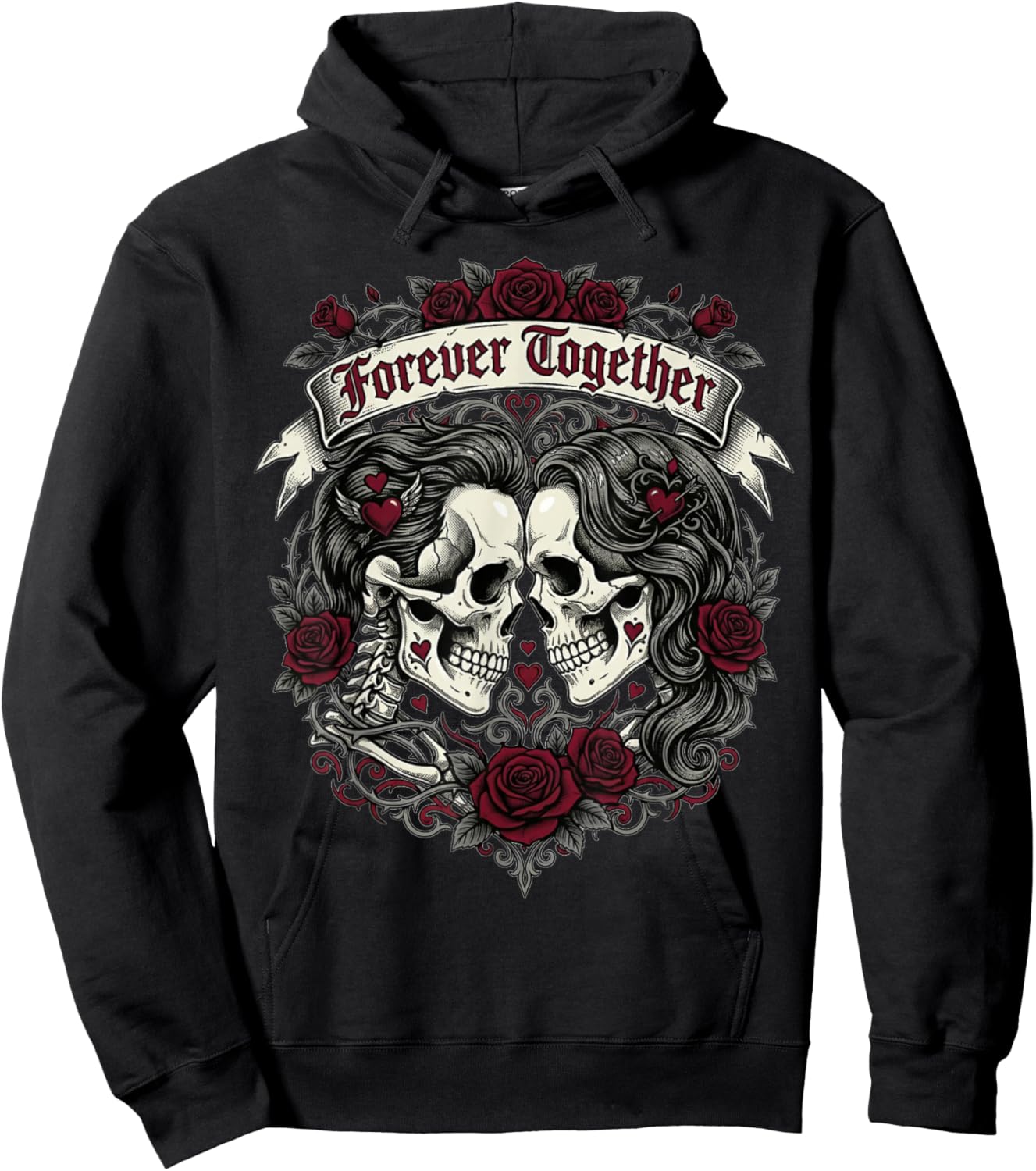Forever Together Skull Love Dark Gothic Valentine Tumbler Hoodie - Hoodie | Black