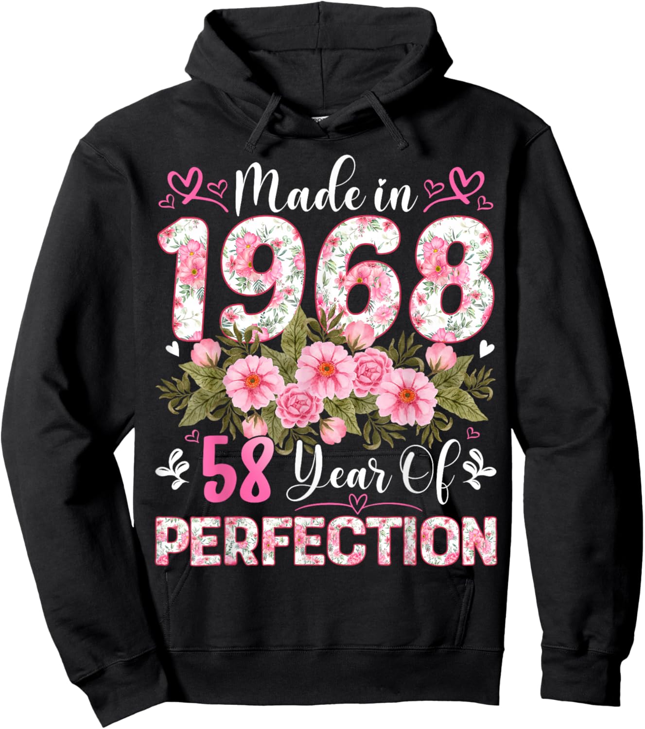 58 Year Old Made in 1968 Floral 58th Birthday Women Hoodie - Hoodie | Black