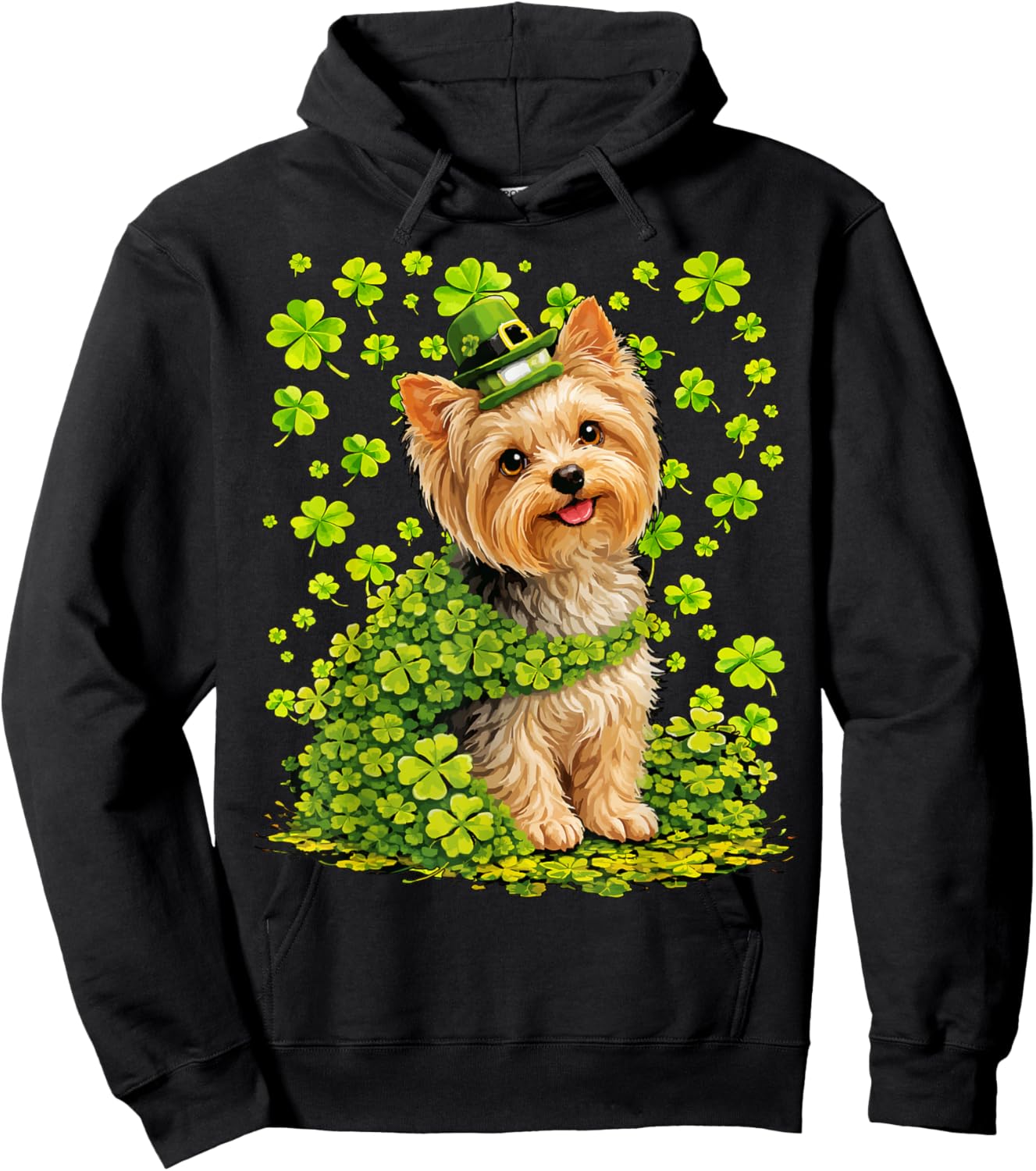 Yorkshire Terrier with Shamrocks St Patricks Day Yorkie Dog Hoodie - Hoodie | Black