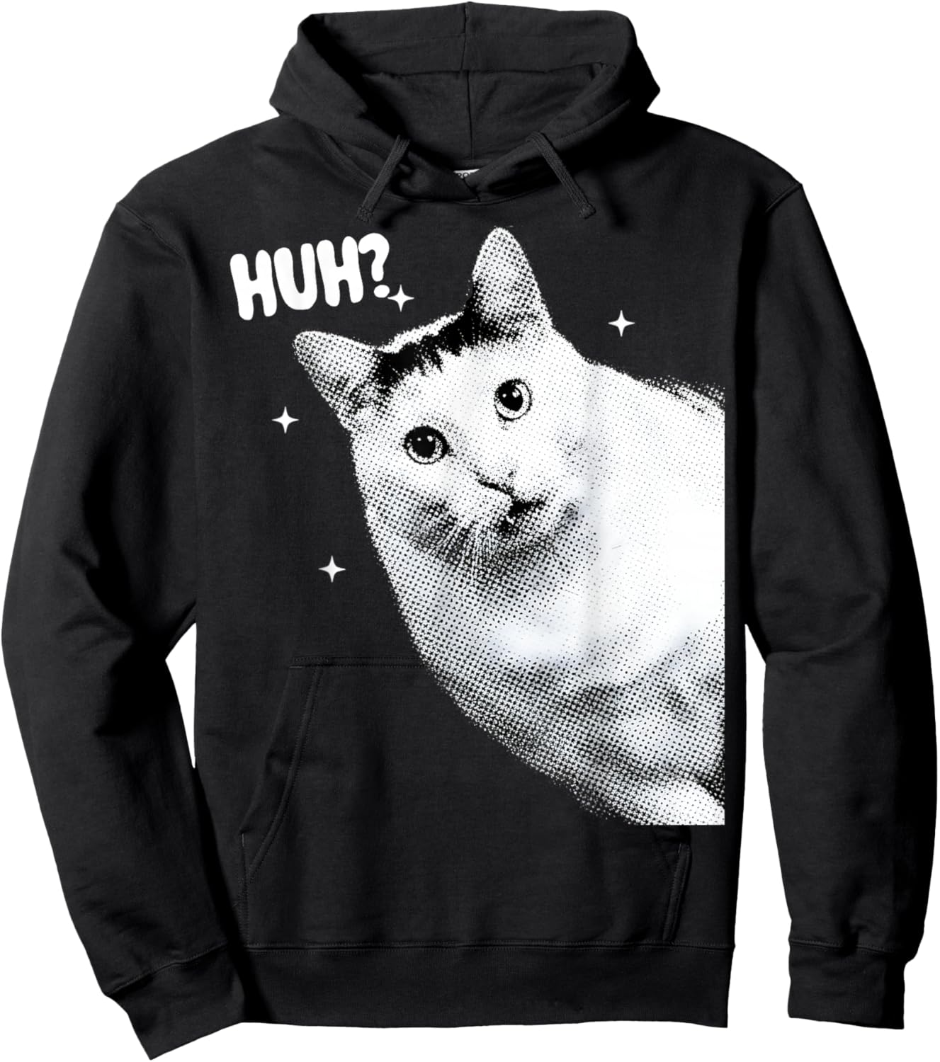 Y2K Funny Huh Cat Meme Retro Cat Vintage Kitty Humor Shirt Hoodie - Hoodie | Black
