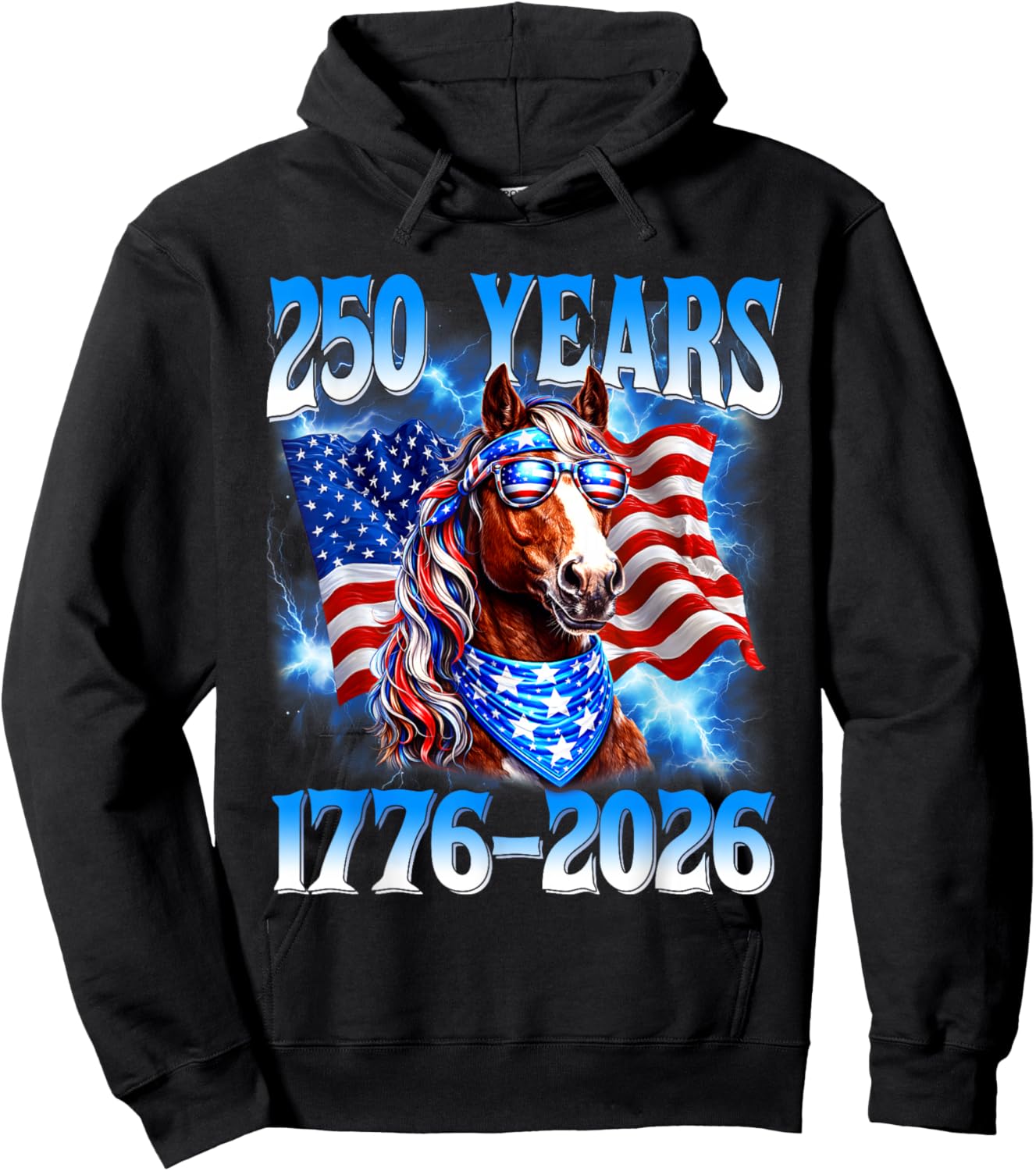 250 Years 1776 2026 250th USA Horse American Flag 4th July Hoodie - Hoodie | Black