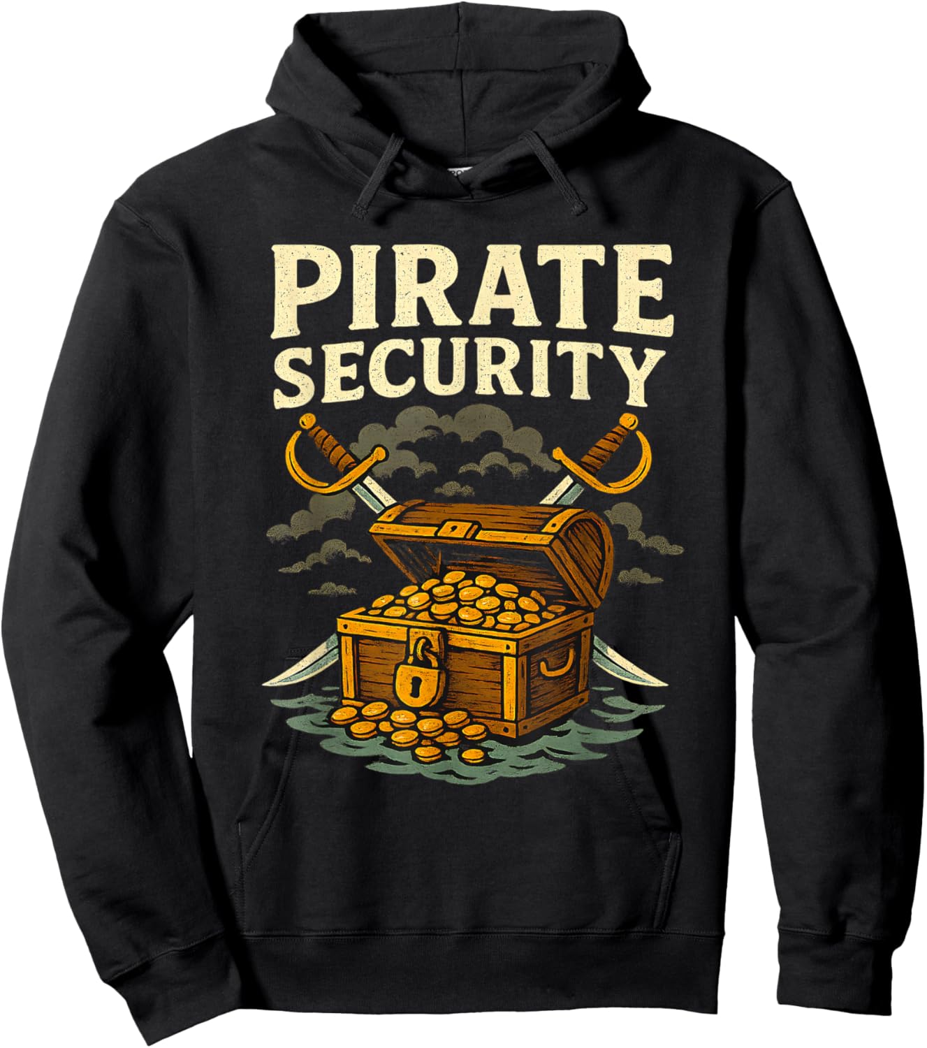 Pirate Security Funny Treasure Chest Crossed Swords Humor Hoodie - Hoodie | Black