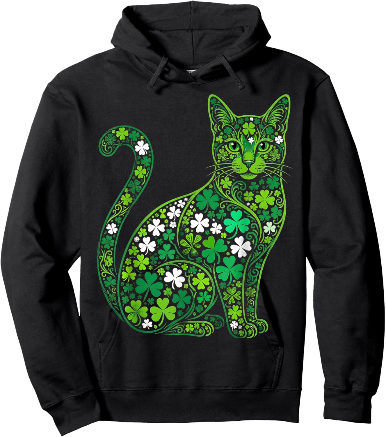 Shamrock Cat Saint Patrick Day Green Cat Saint Pattys Hoodie - Hoodie | Black