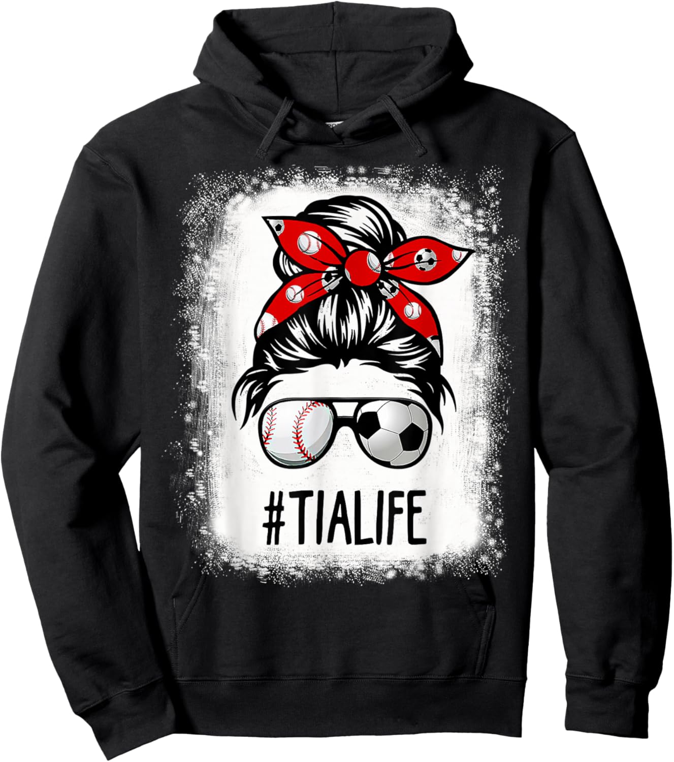 Bleached Tia Life Soccer Messy Bun Baseball Game Day Hoodie - Hoodie | Black