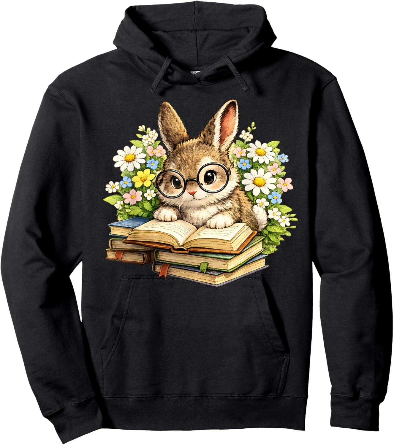 Cute Reading Bunny Easter Books Bookworm Reader Teacher Hoodie - Hoodie | Black
