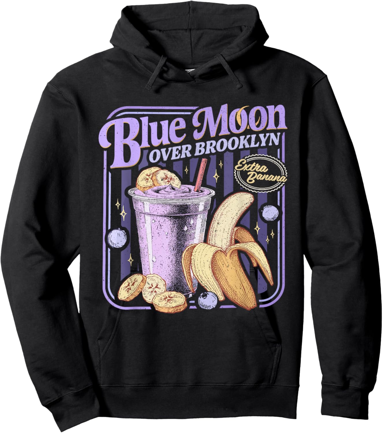 Retro 80s Diner Blue Moon Over Brooklyn Extra Banana Lover Hoodie - Hoodie | Black
