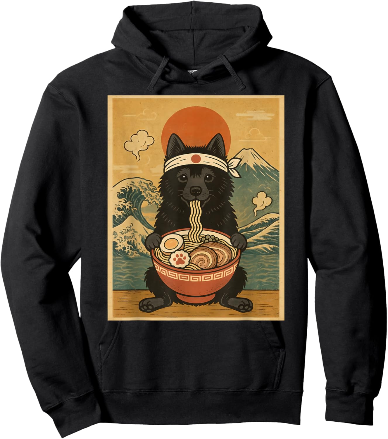 Kawaii Schipperke Japanese Ramen Noodles Hoodie - Hoodie | Black