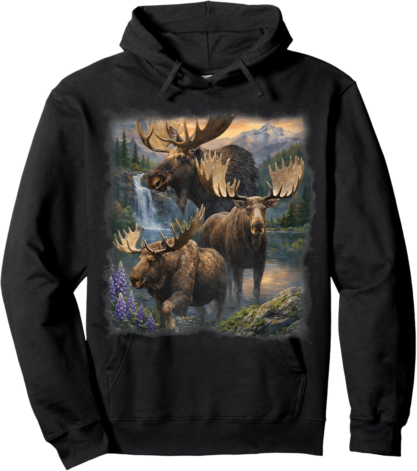 Vintage Moose 90s Graphic Style Retro Wildlife Nature Hoodie - Hoodie | Black
