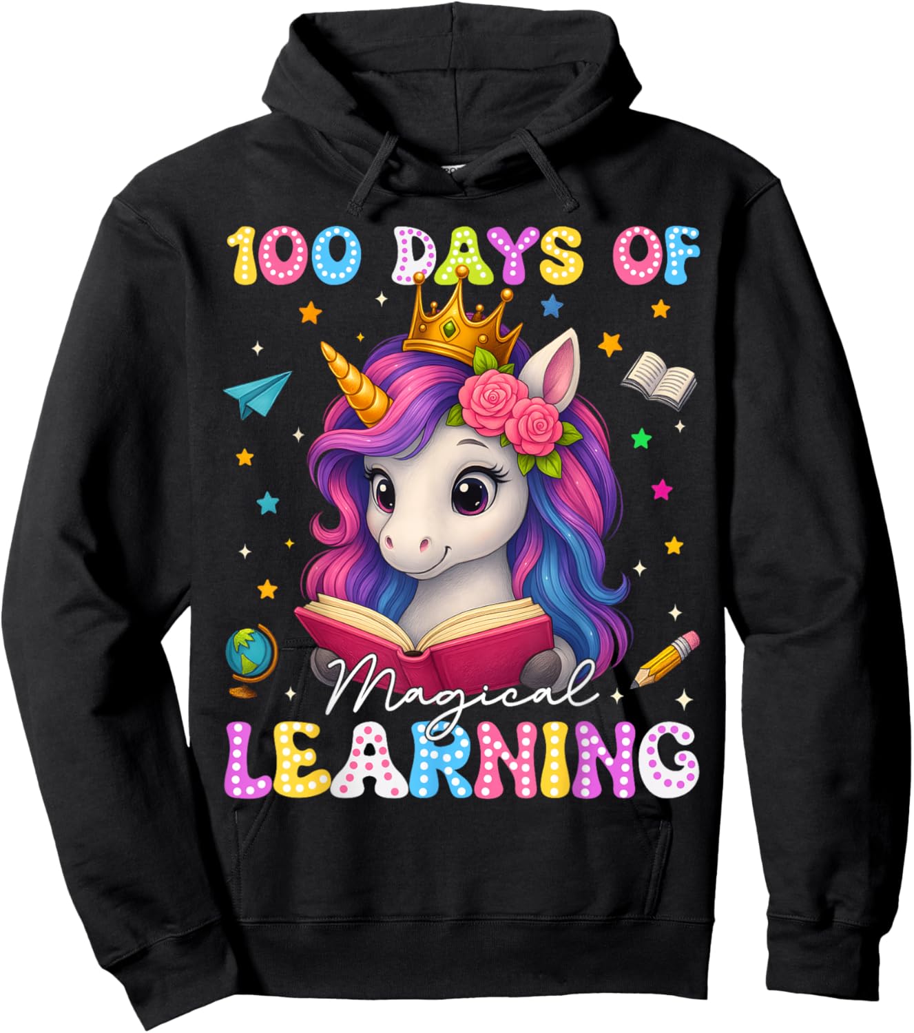 Unicorn 100 Days of School Girl 100 Days of Magical Learning Hoodie - Hoodie | Black