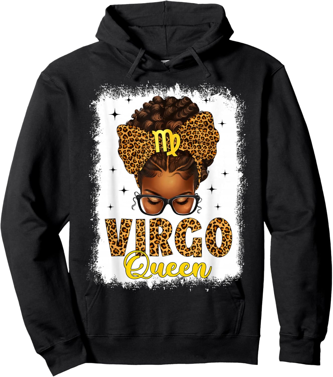 Virgo Queen Messy Bun Leopard Bow Black Women Zodiac Hoodie - Hoodie | Black
