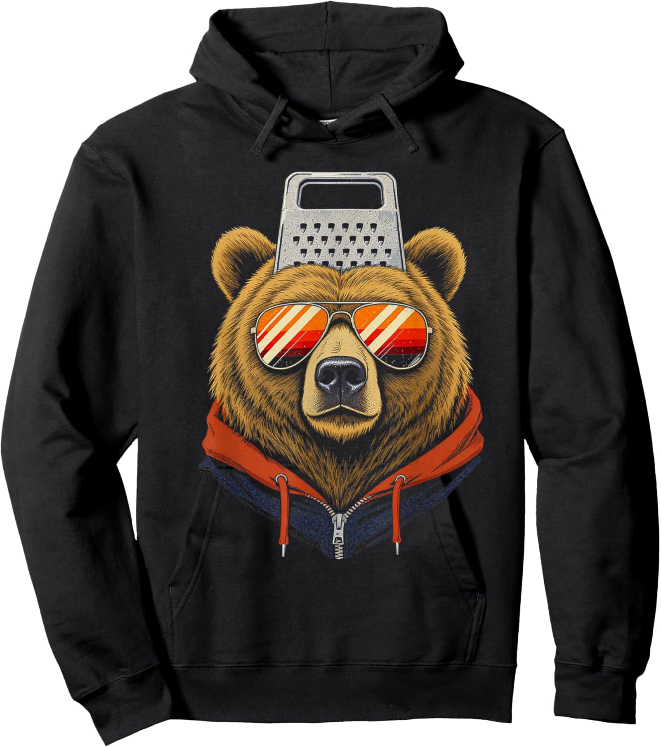 Funny Retro Bear with a Grater Hat Cheese Grater Hat Foam Hoodie - Hoodie | Black