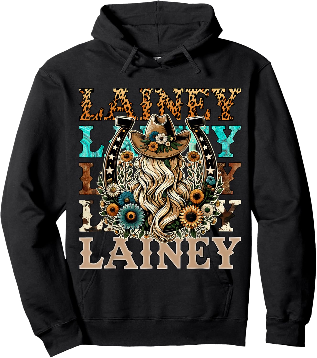 Girl Lainey Name Personalized Name Cowgirl Hoodie - Hoodie | Black
