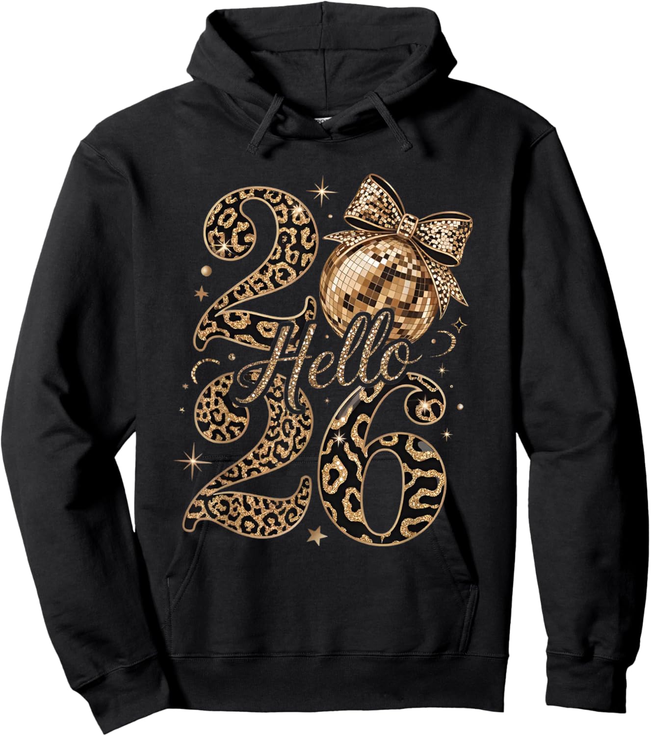Hello 2026 Leopard Coquette Disco Ball Happy New Year Hoodie - Hoodie | Black