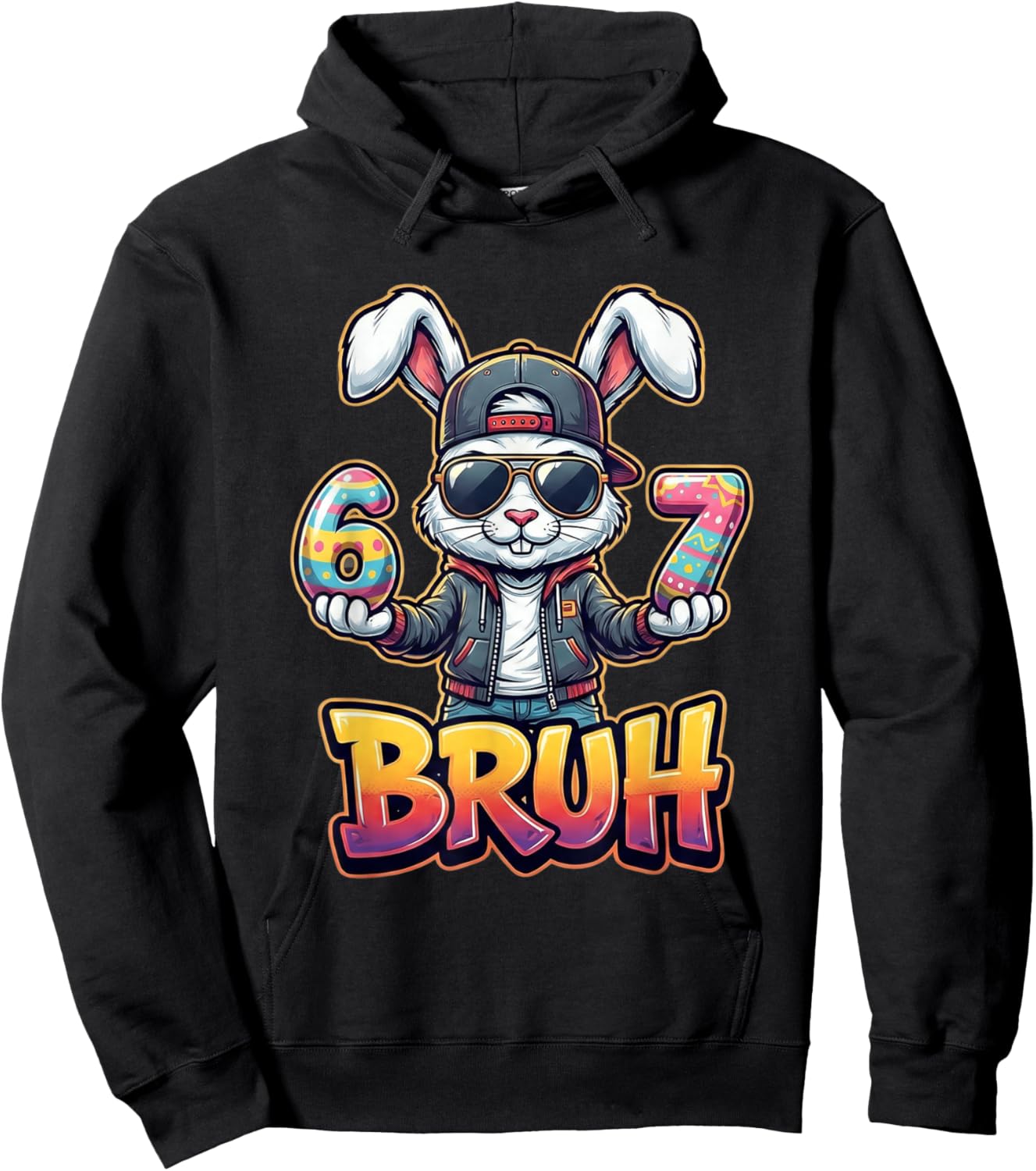 Easter Bunny Meme Bruh – Funny 6 7 Easter Eggs Design Gamers Hoodie - Hoodie | Black