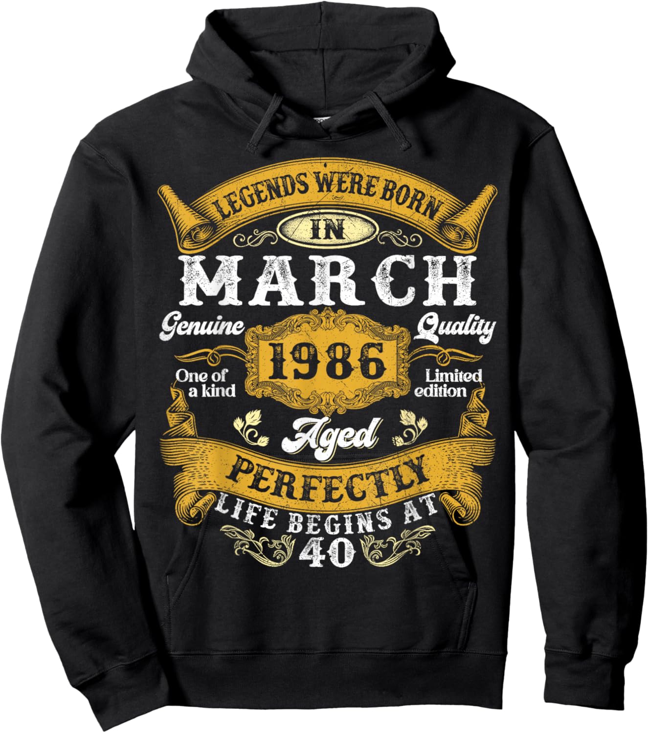 Legends were Born in March 1986 Vintage 40 Years Old Men Him Hoodie - Hoodie | Black