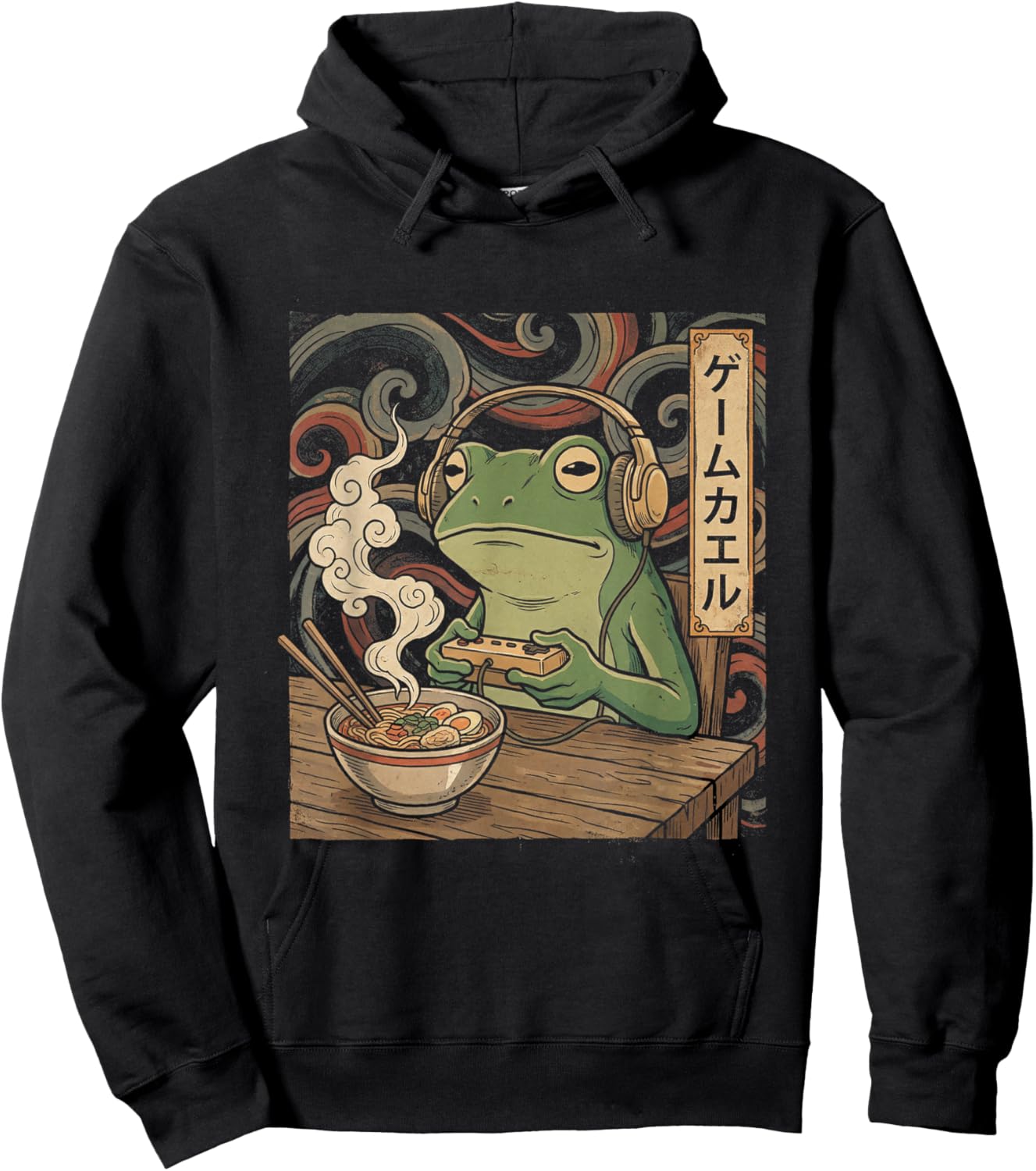 Japanese Gamer Frog Art Men Women Boys Ramen Gaming Hoodie - Hoodie | Black