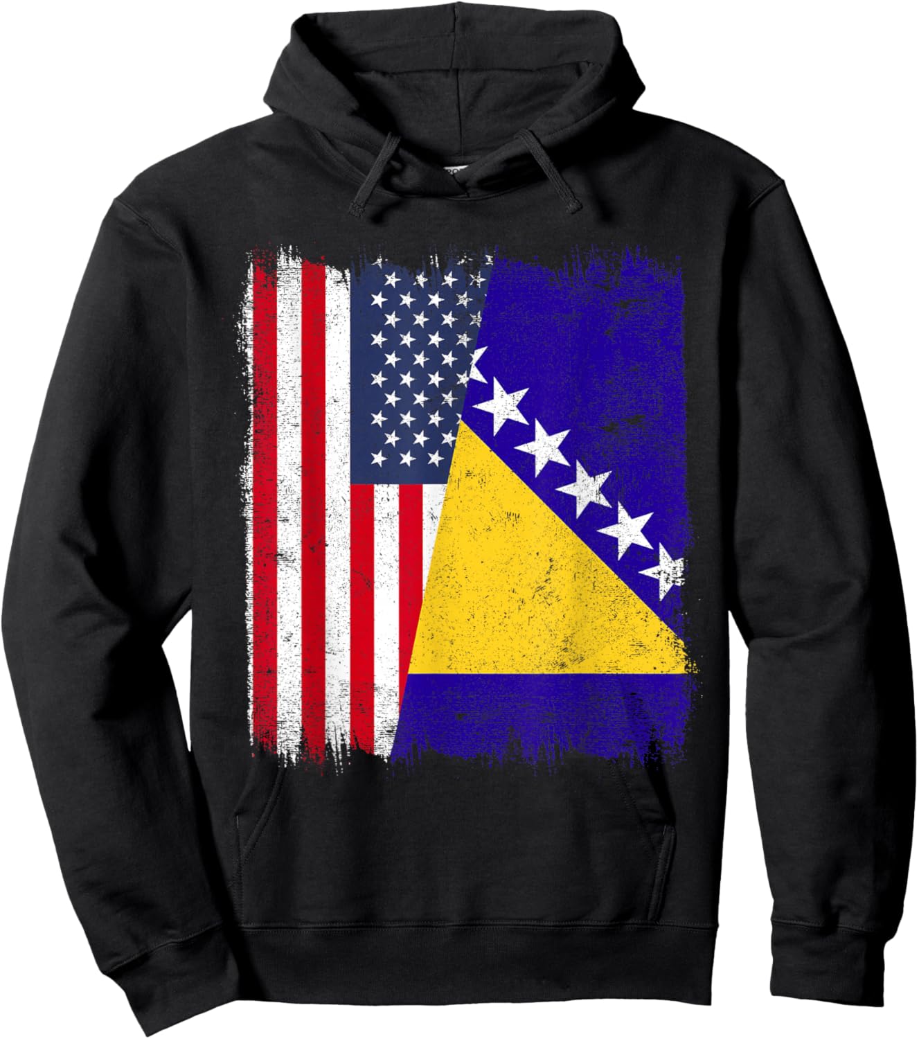 USA Bosnia and Herzegovina Half Flag America Bosnia Jersey Hoodie - Hoodie | Black