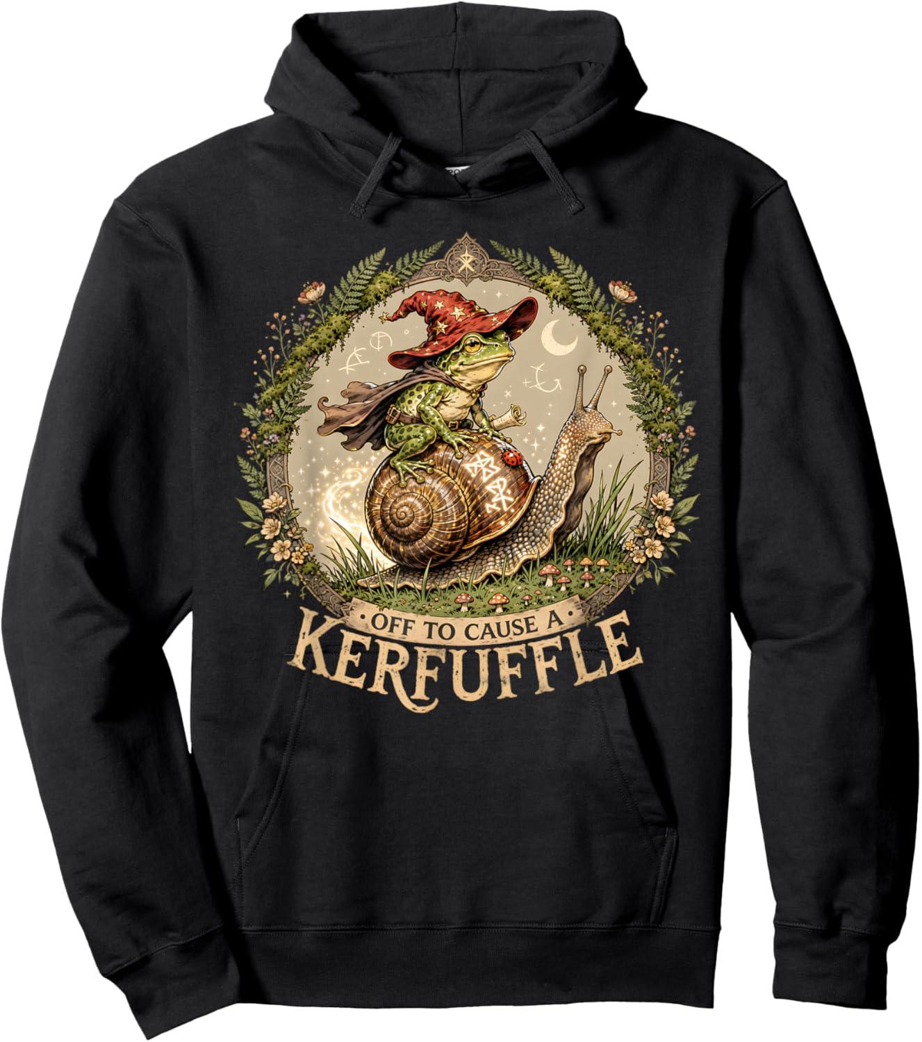 Off to Cause a Kerfuffle Witchy Frog Wizard Snail Meme Humor Hoodie - Hoodie | Black